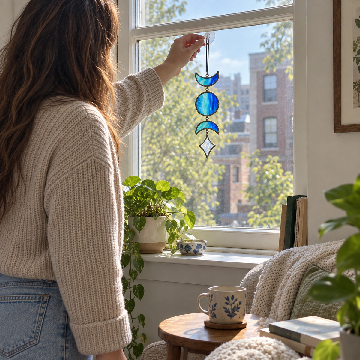 Moon Phase Stained Glass Suncatcher