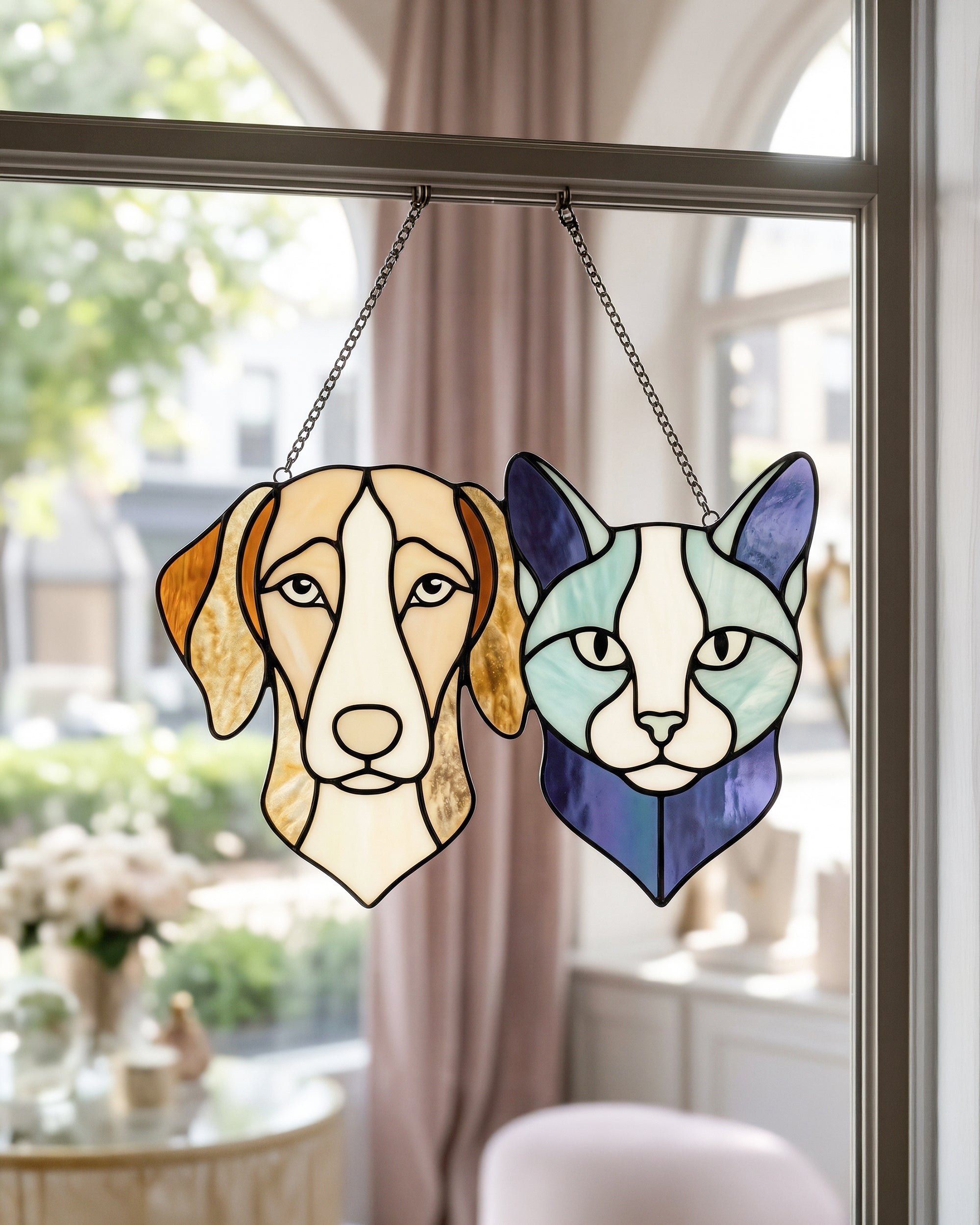 Stained Glass Cat and Dog Suncatcher