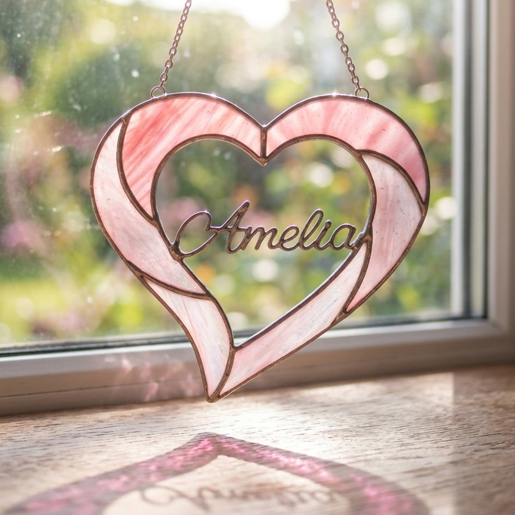 Stained Glass Custom Name Heart Photo Frame