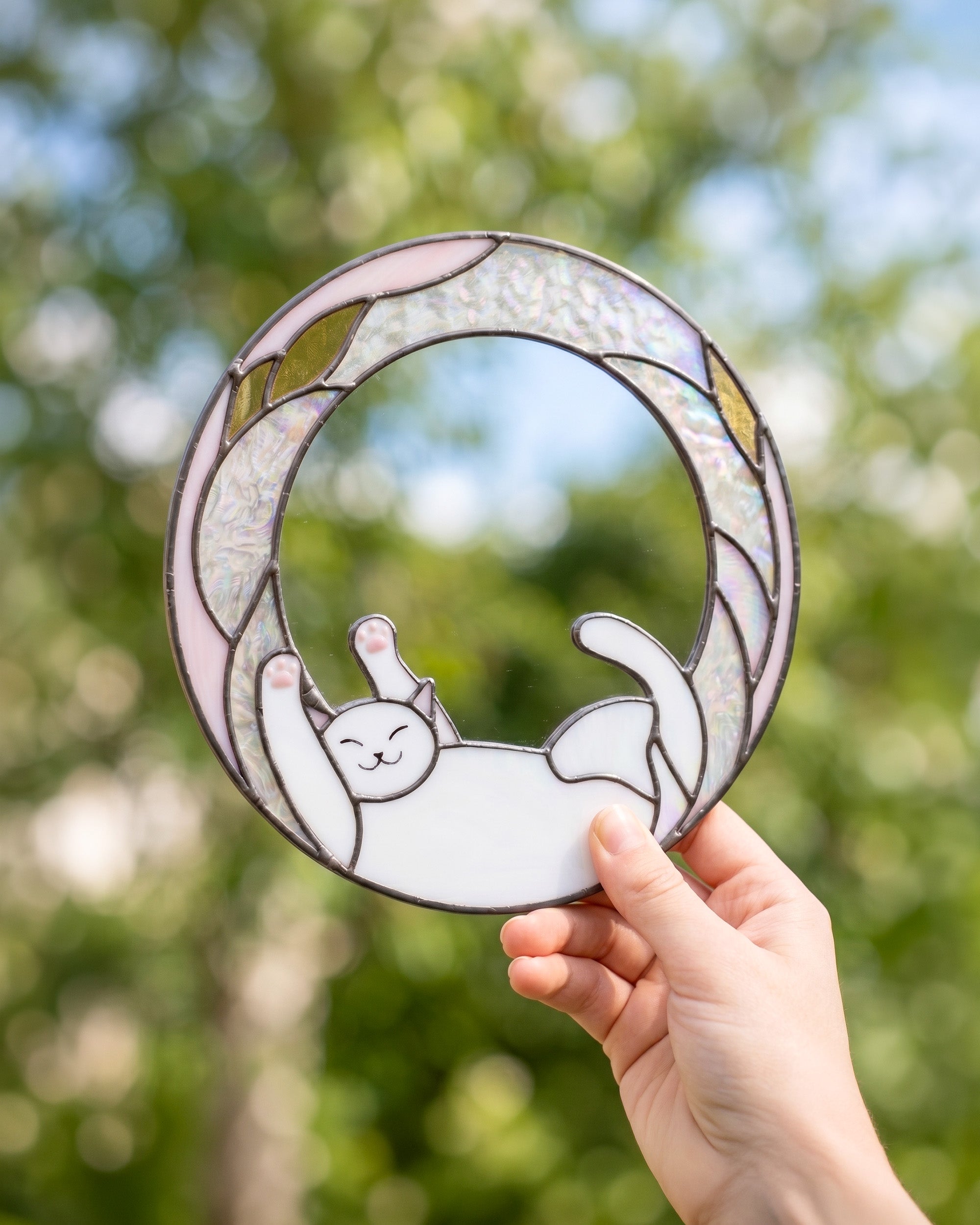 Stained Glass Pink Cat Suncatcher