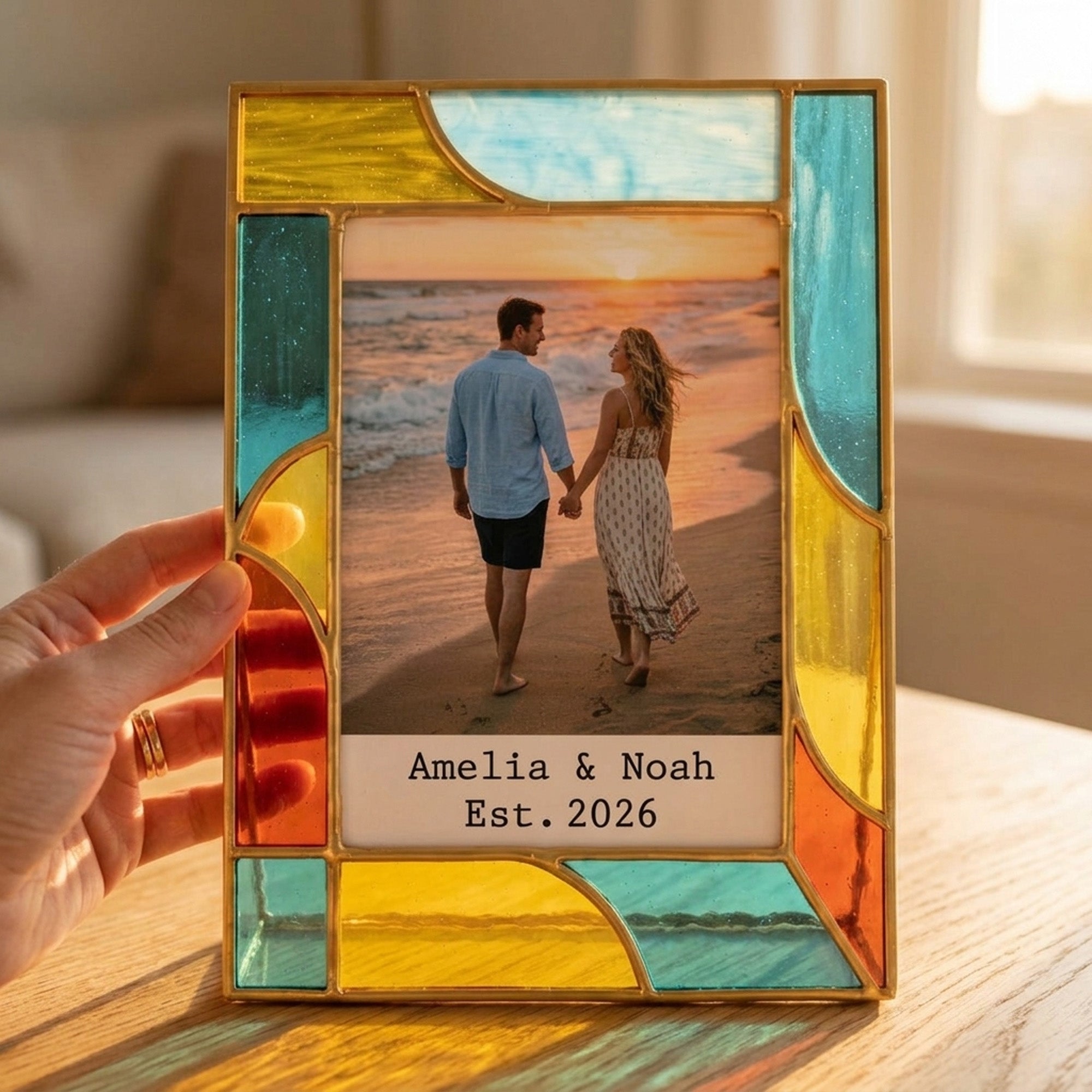 Stained Glass Custom Couple Wedding Photo Frame
