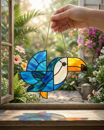 Handcrafted Stained Glass Toucan Bird Suncatcher