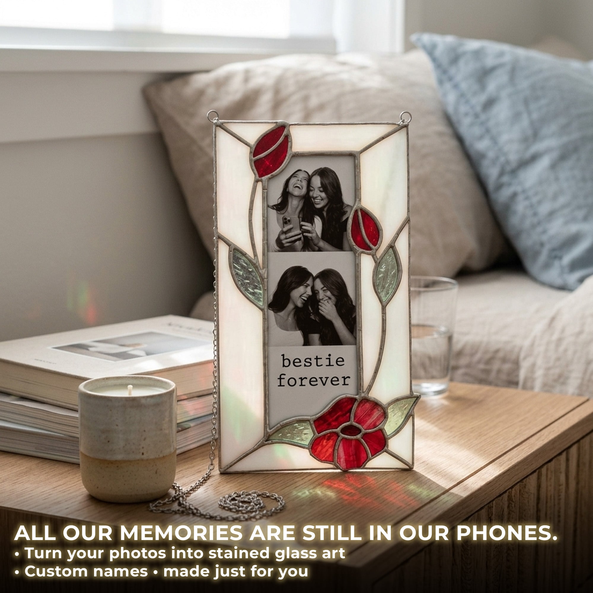 Stained Glass Custom Flower Bestie Photo Frame