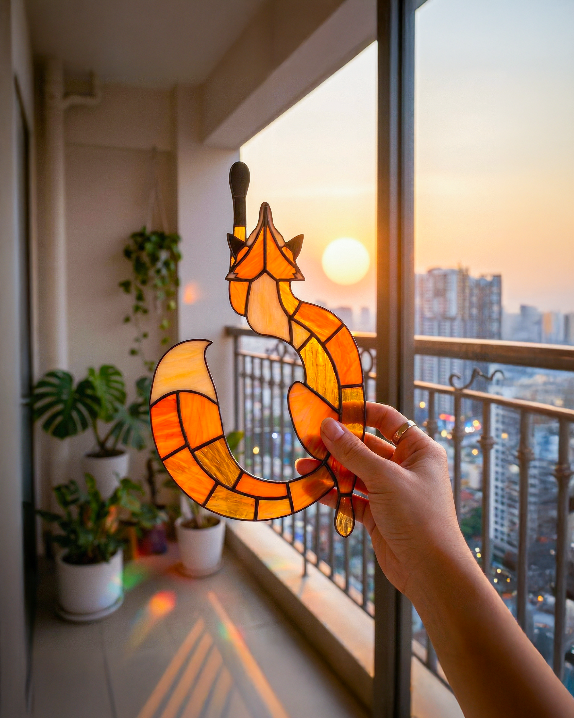 Handcrafted Stained Glass Red Fox Suncatcher