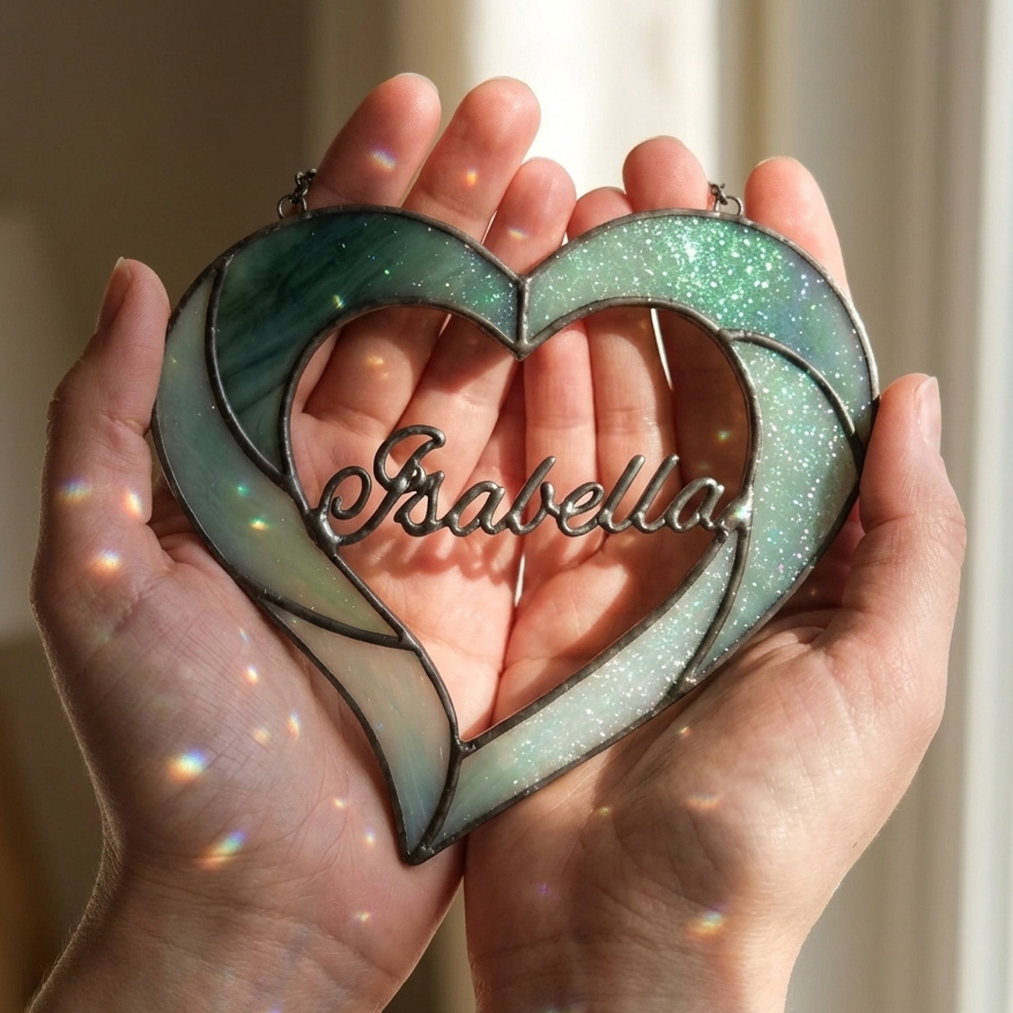 Stained Glass Custom Name Heart Photo Frame