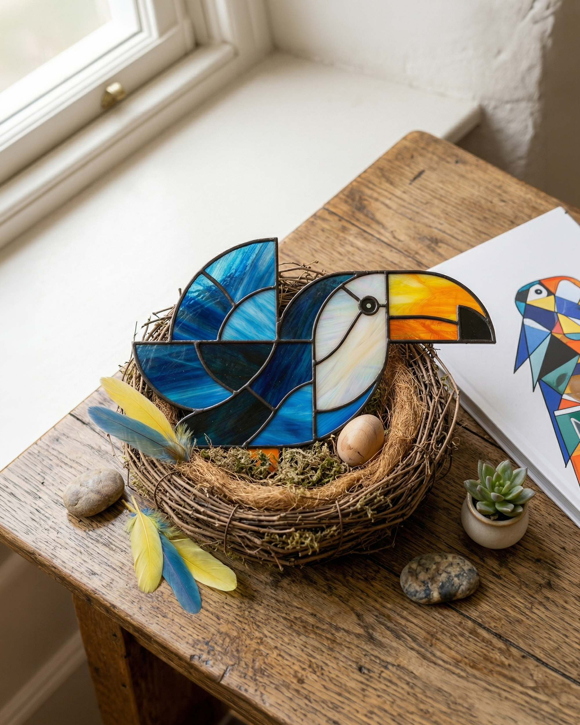 Handcrafted Stained Glass Toucan Bird Suncatcher
