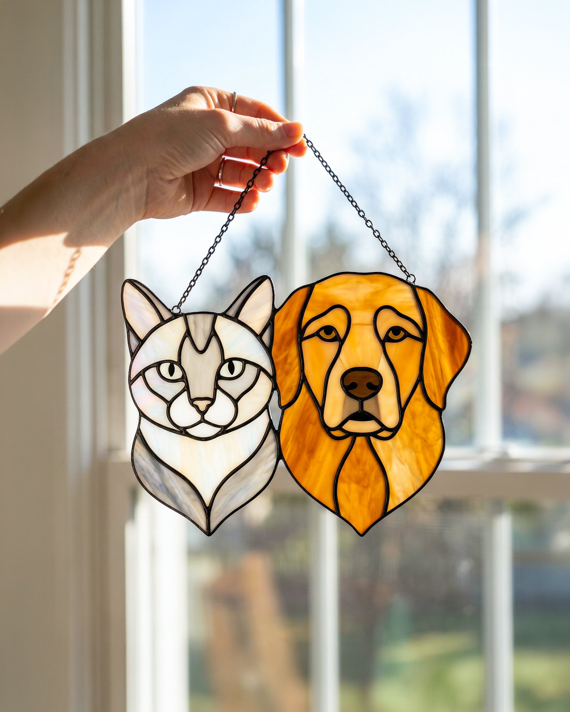 Stained Glass Cat and Dog Suncatcher