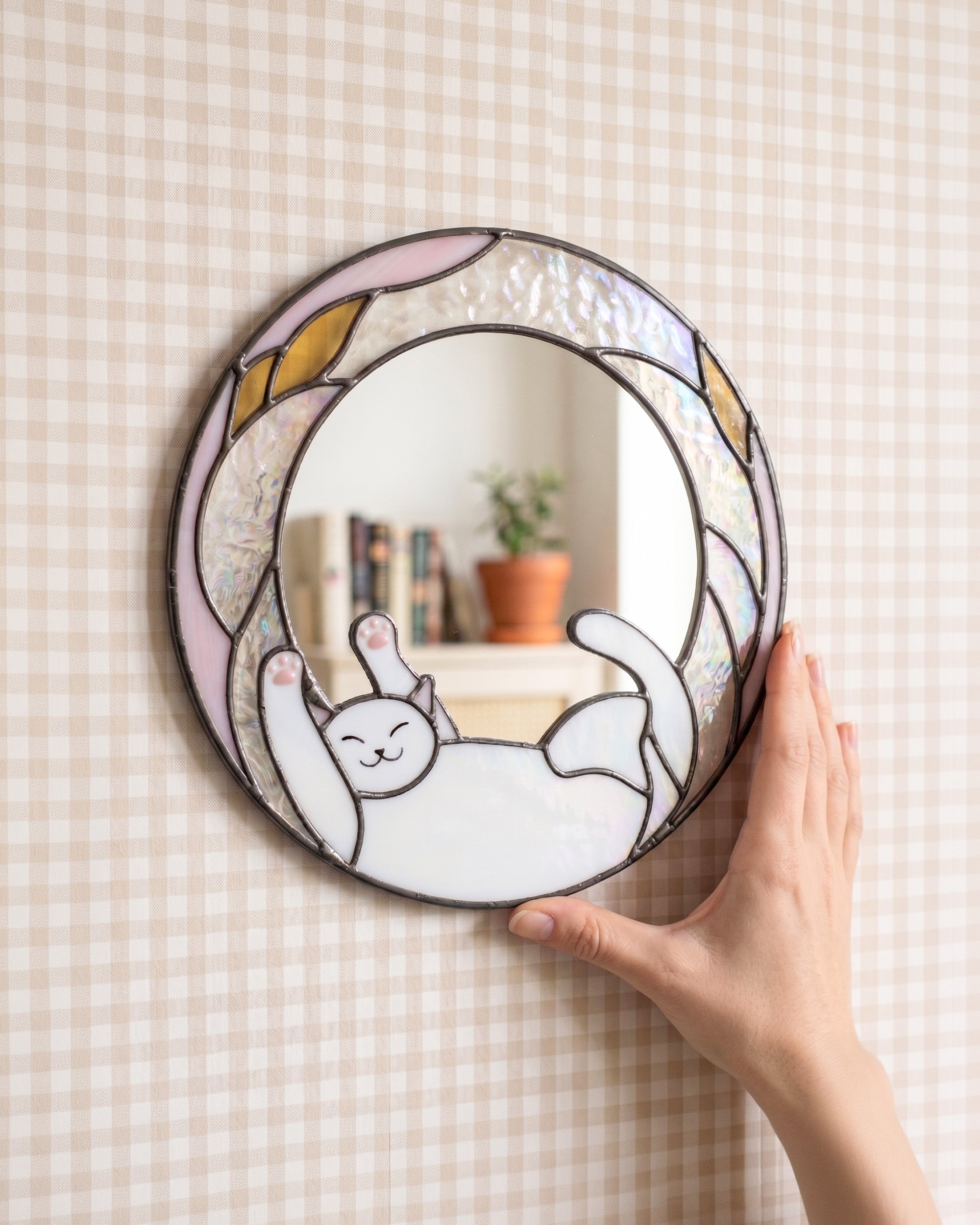 Stained Glass Pink Cat Suncatcher