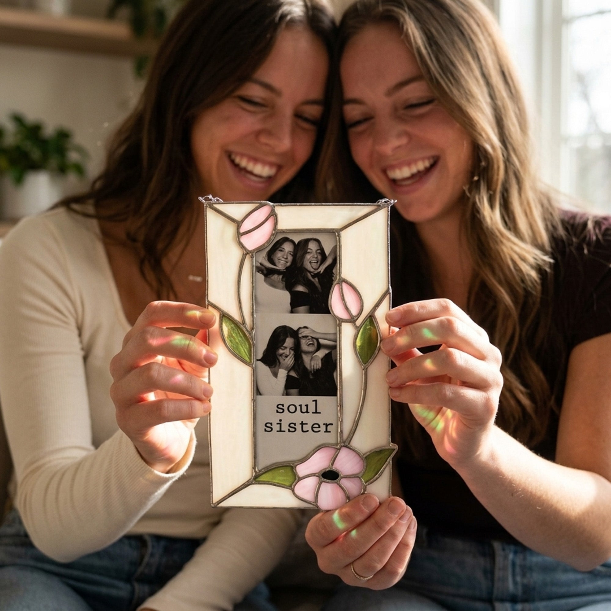 Stained Glass Custom Flower Bestie Photo Frame