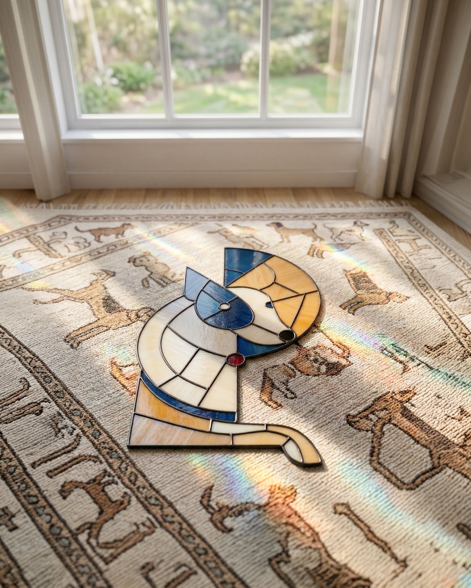 Artistic Geometric Stained Glass Dog Suncatcher