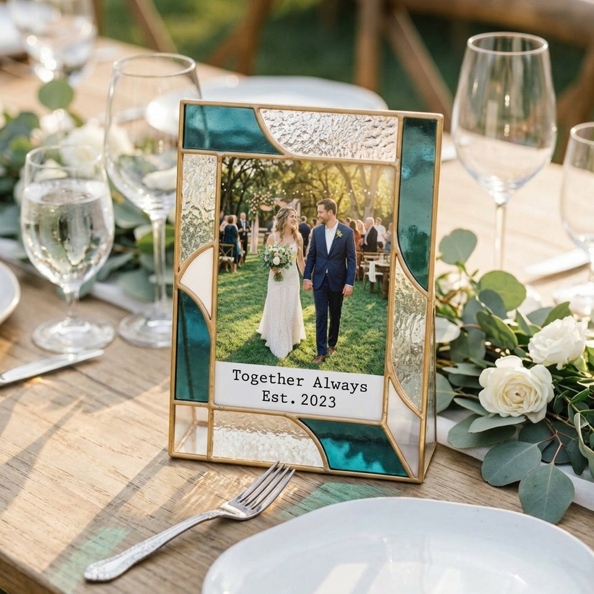Stained Glass Custom Couple Wedding Photo Frame