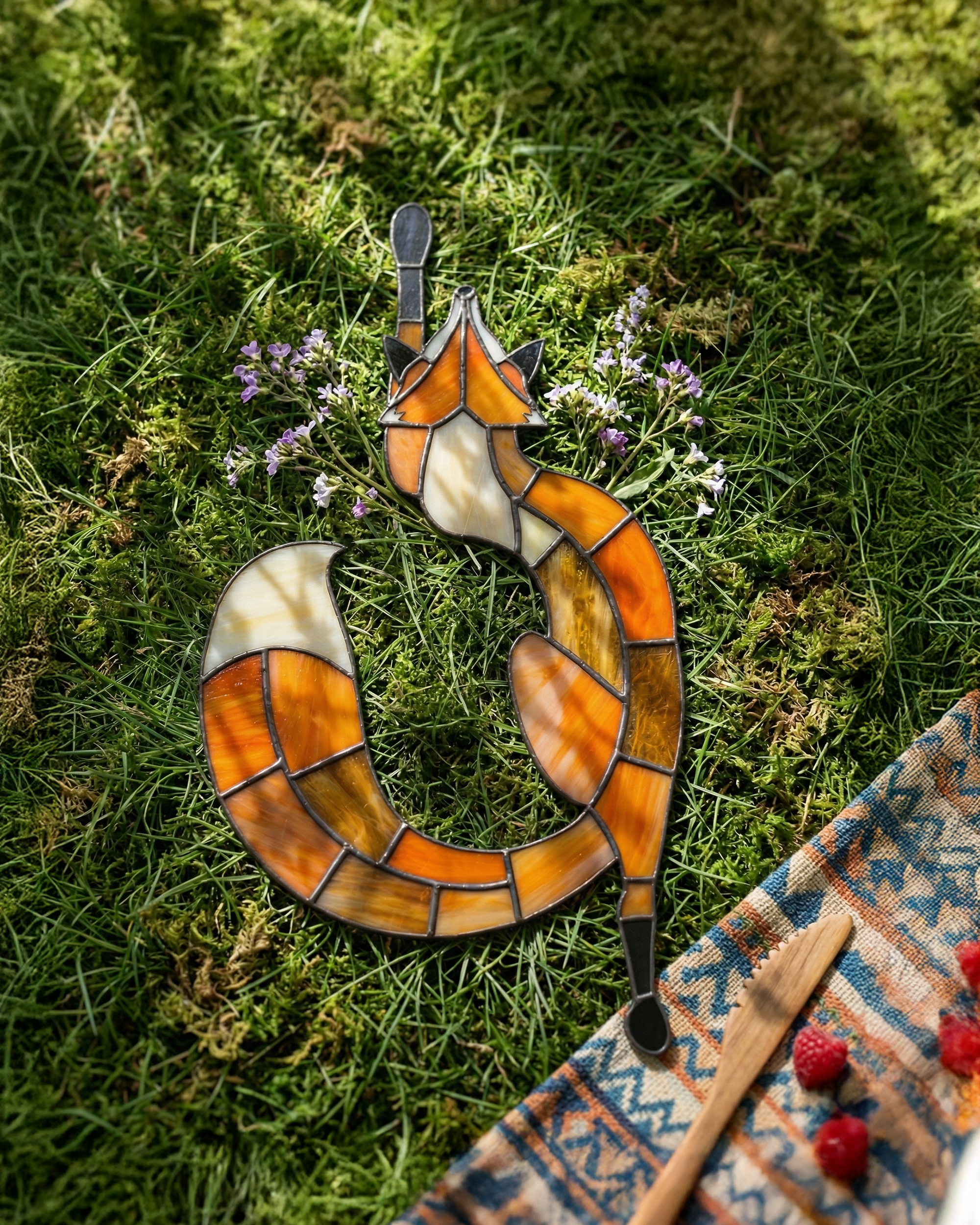 Handcrafted Stained Glass Red Fox Suncatcher