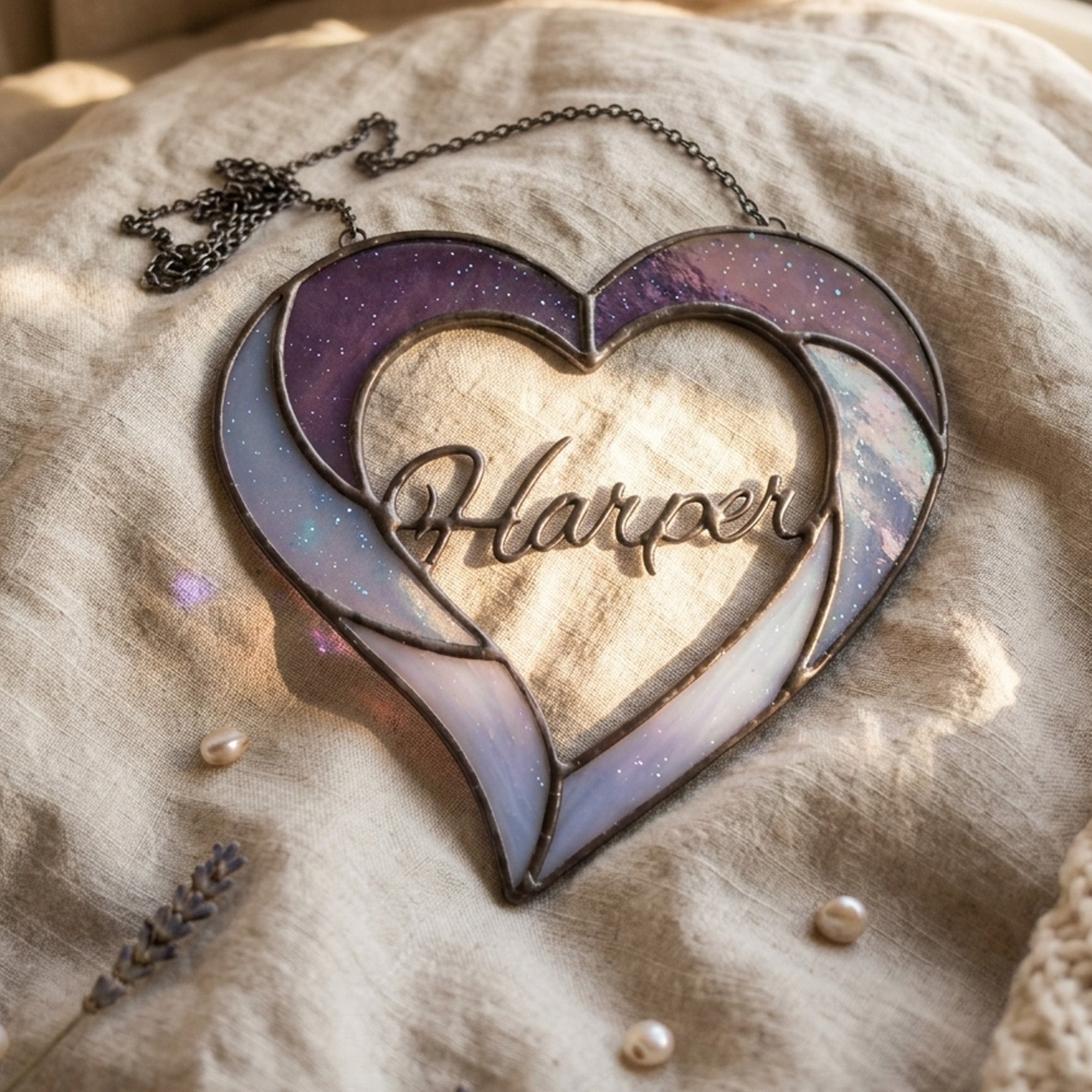 Stained Glass Custom Name Heart Photo Frame