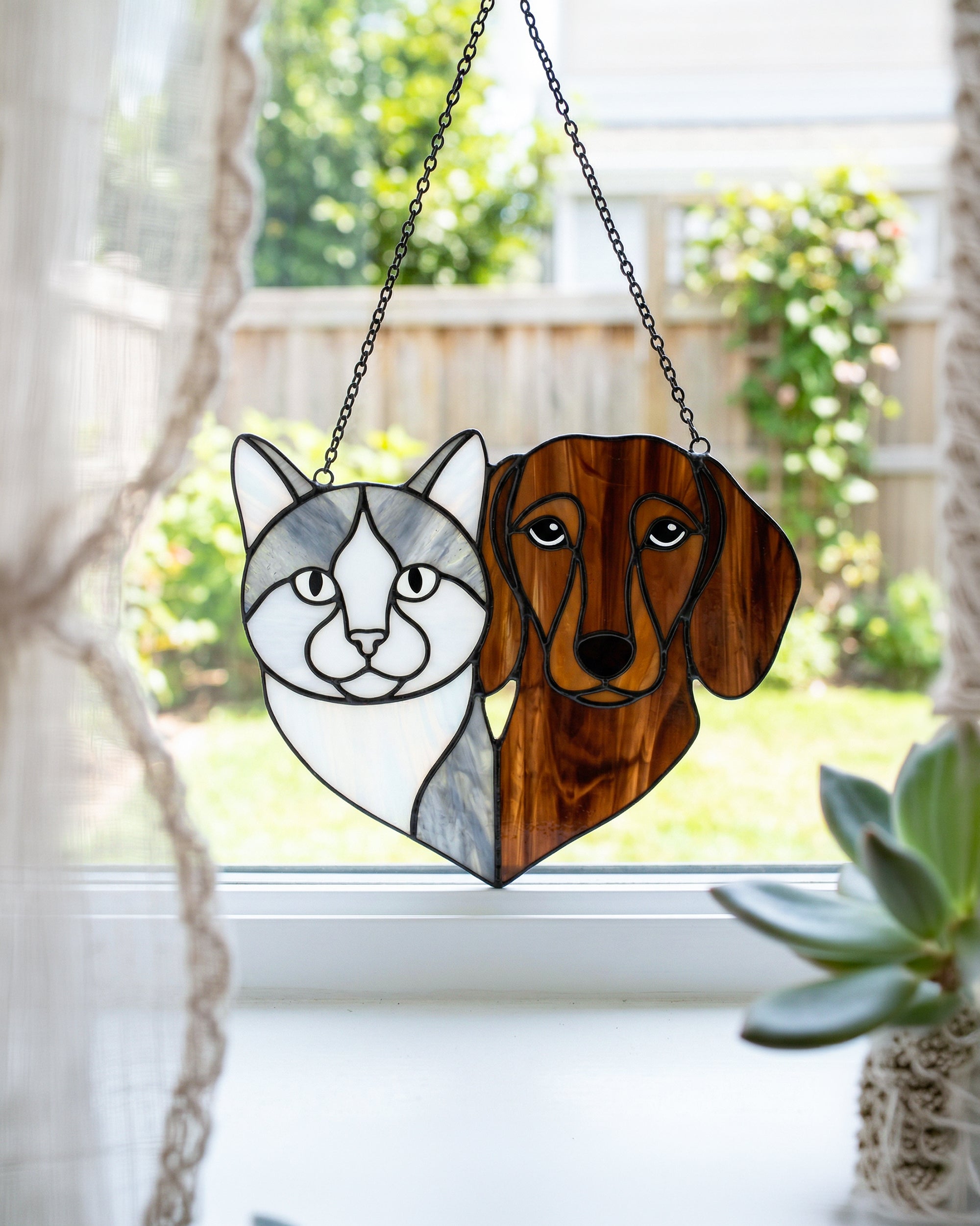 Stained Glass Cat and Dog Suncatcher