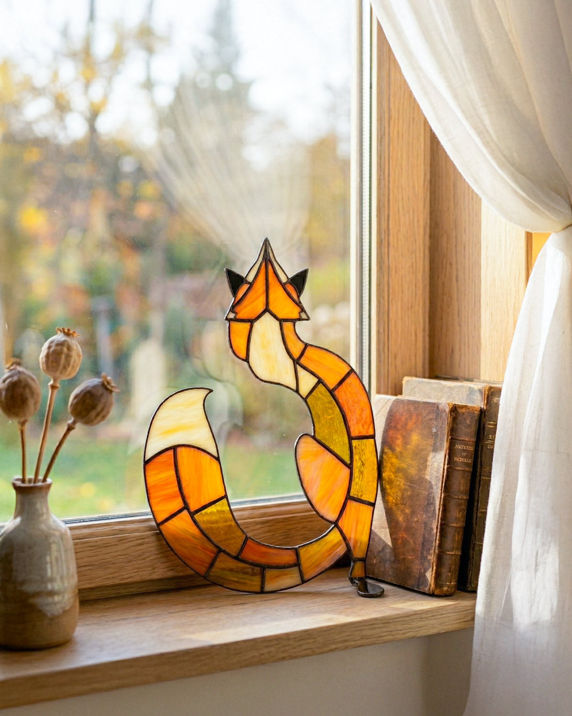 Handcrafted Stained Glass Red Fox Suncatcher