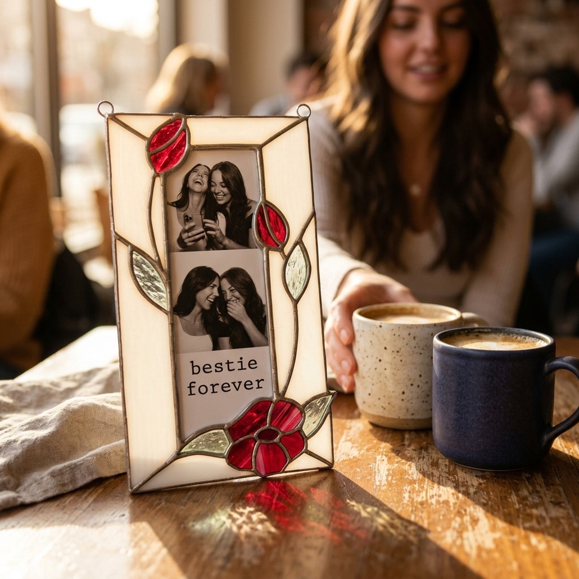 Stained Glass Custom Flower Bestie Photo Frame
