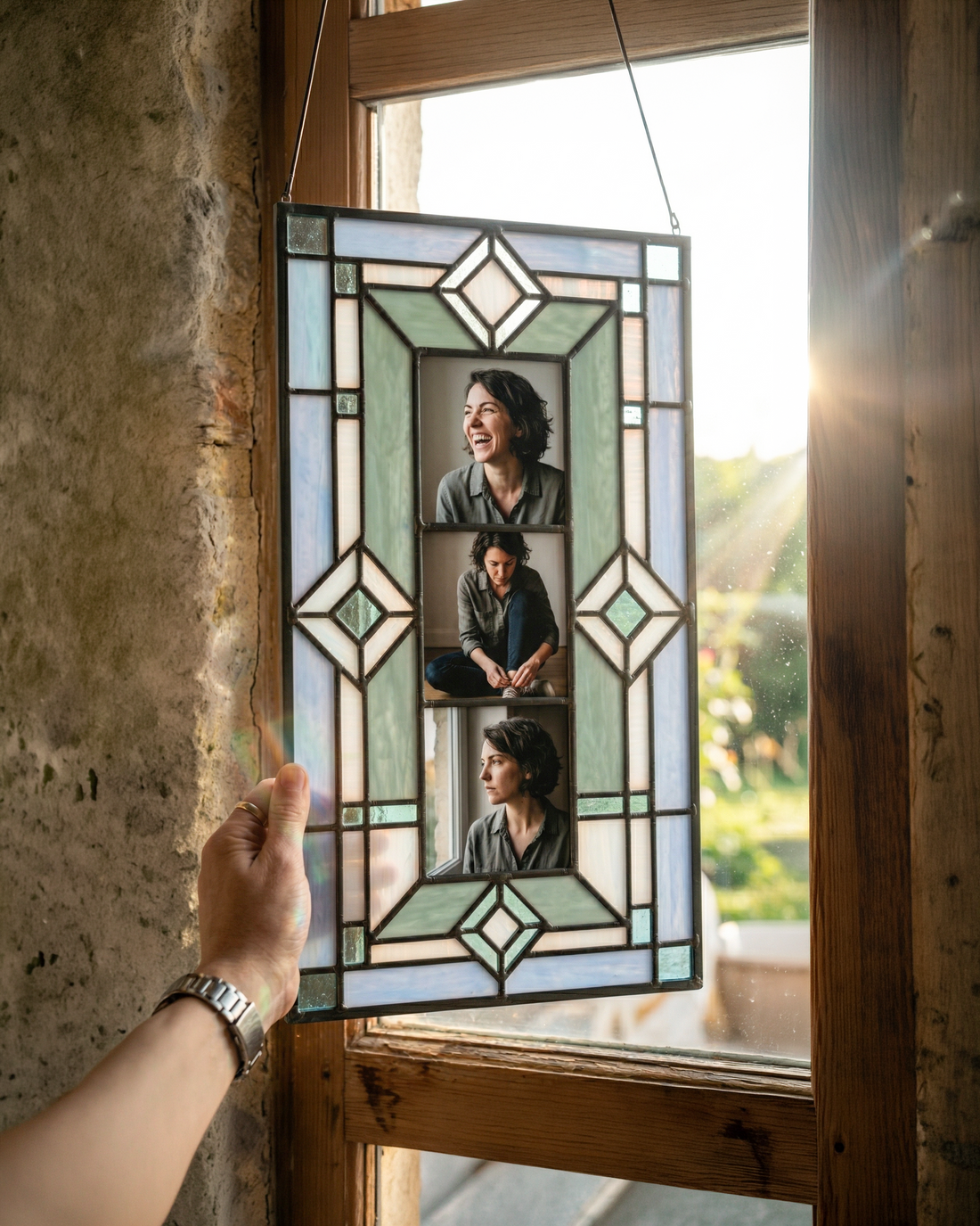 Stained Glass Family Photo Frame Rectangle