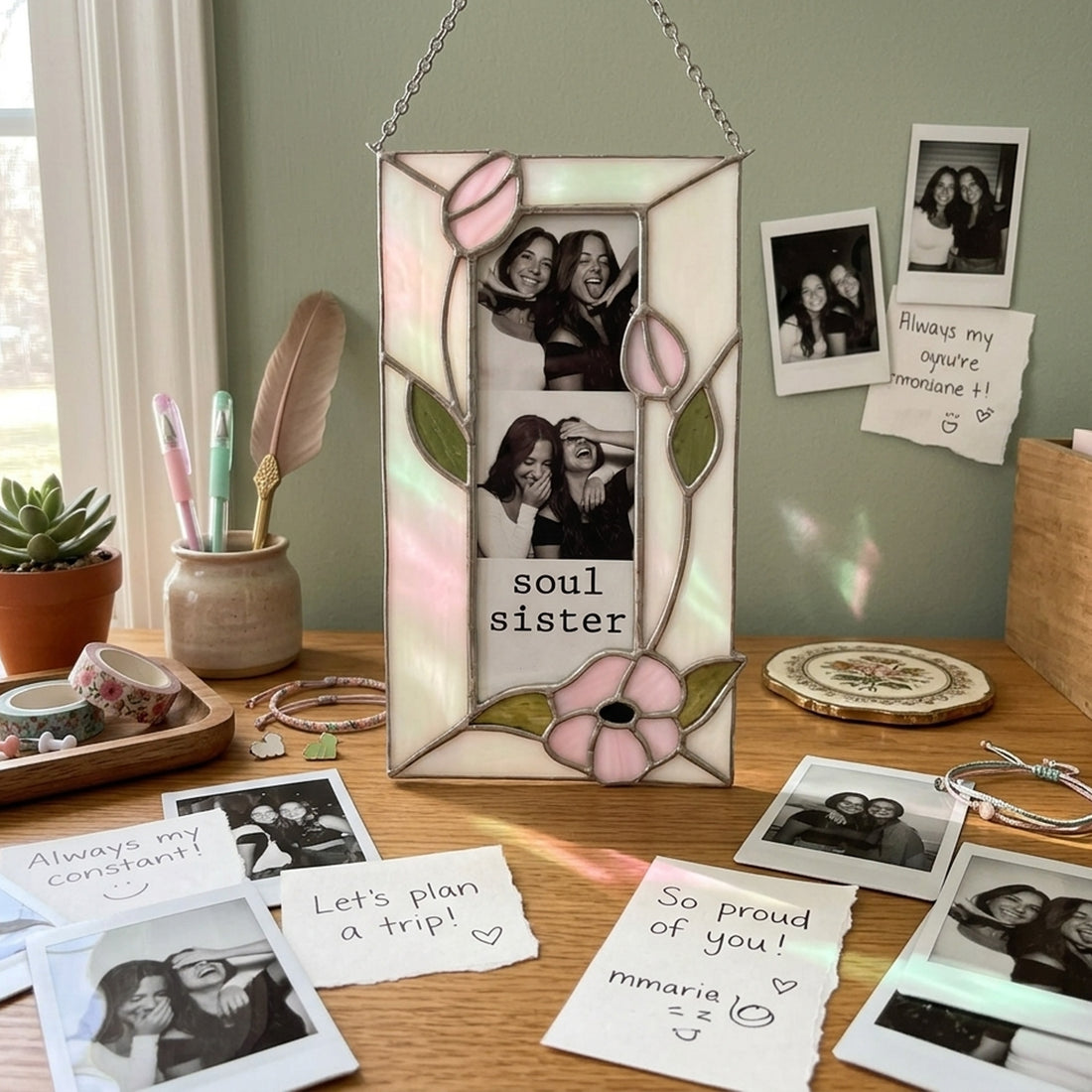 Stained Glass Custom Flower Bestie Photo Frame