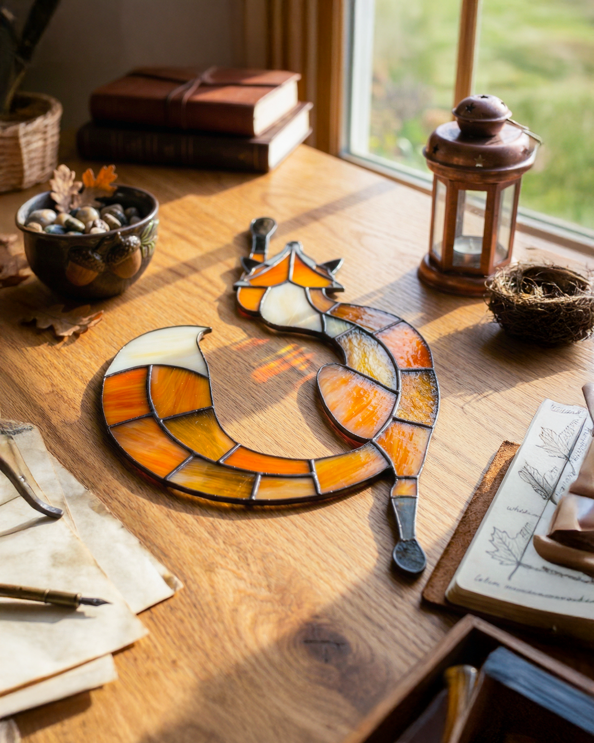 Handcrafted Stained Glass Red Fox Suncatcher