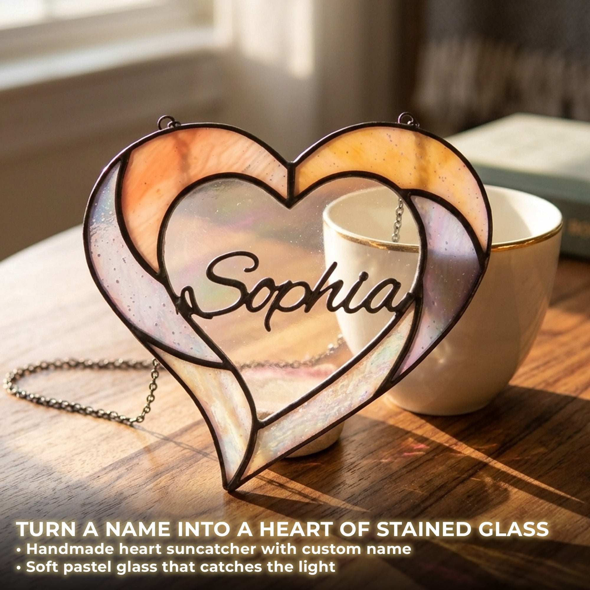 Stained Glass Custom Name Heart Photo Frame