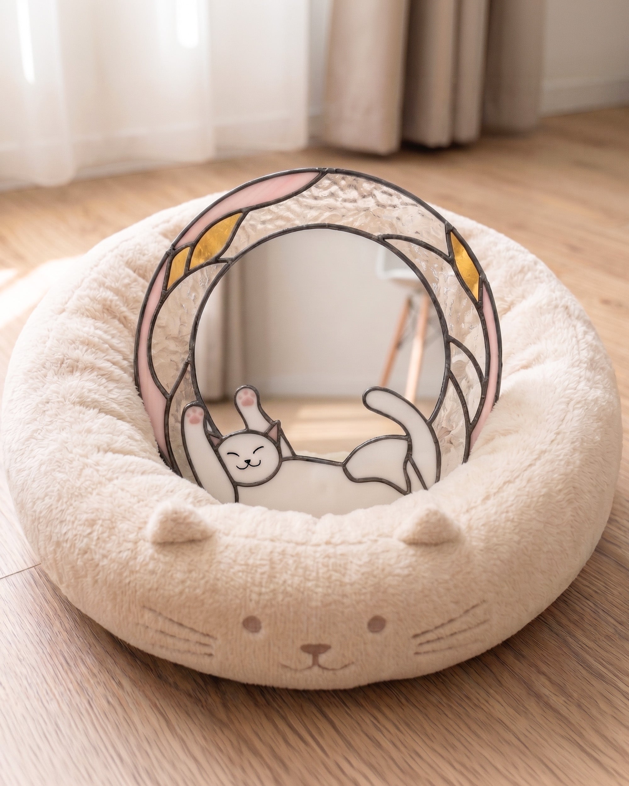 Stained Glass Pink Cat Suncatcher