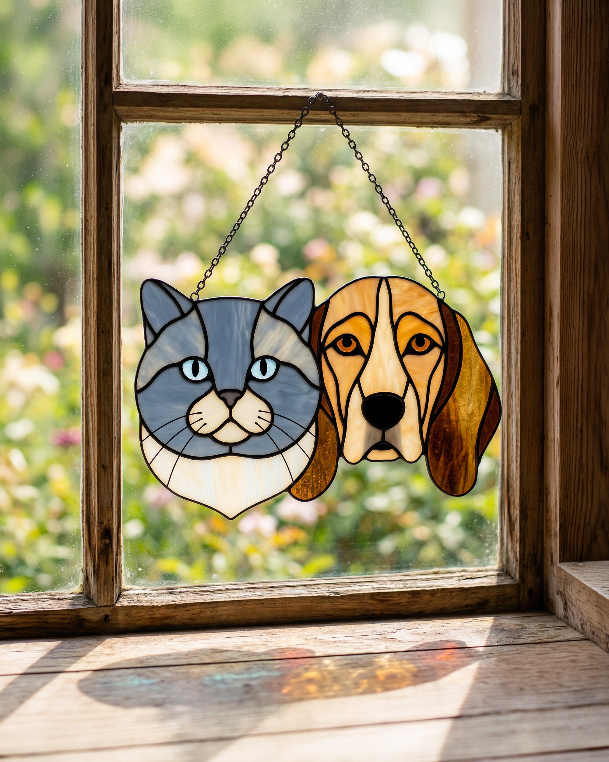 Stained Glass Cat and Dog Suncatcher