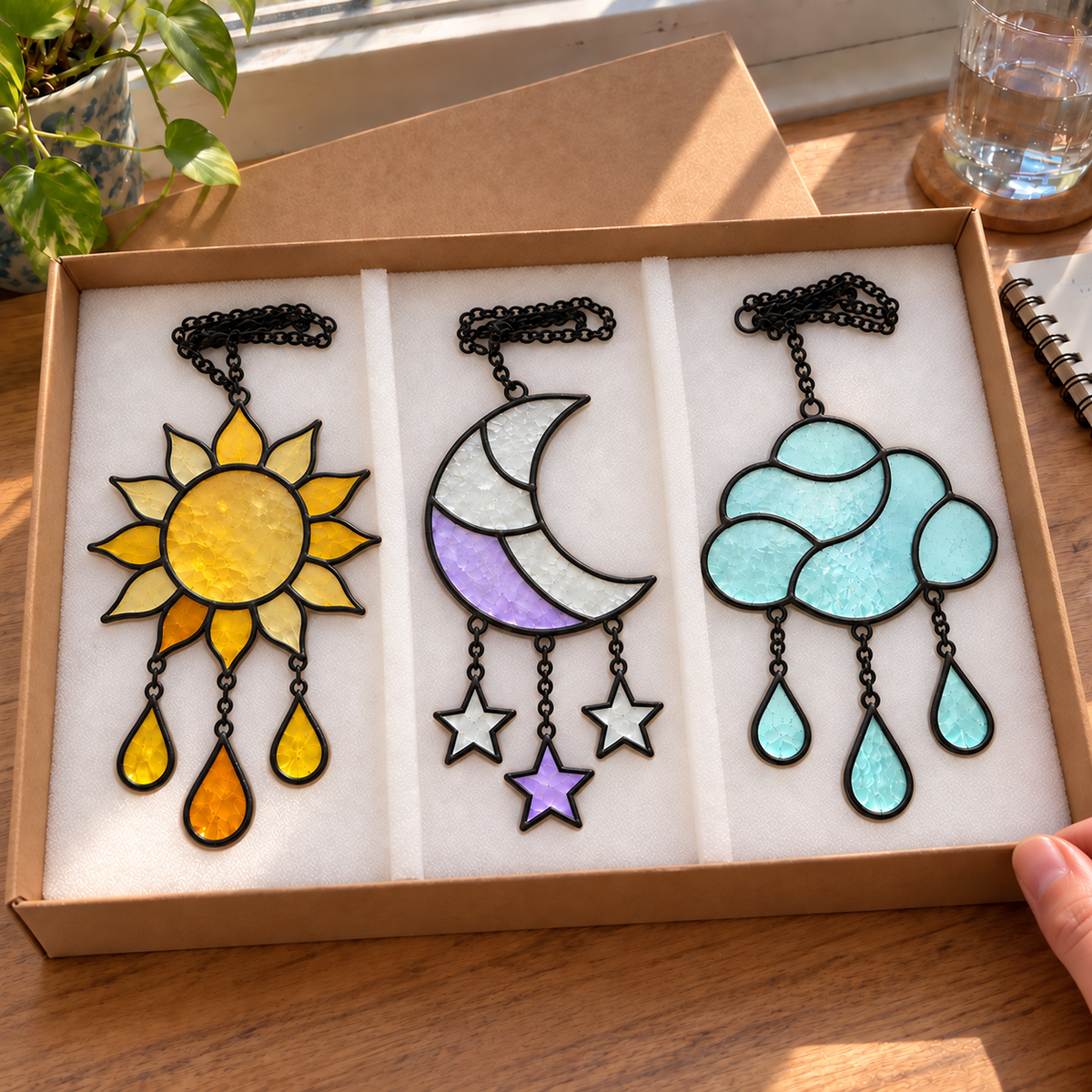 Sun / Moon / Cloud Stained Glass Suncatcher