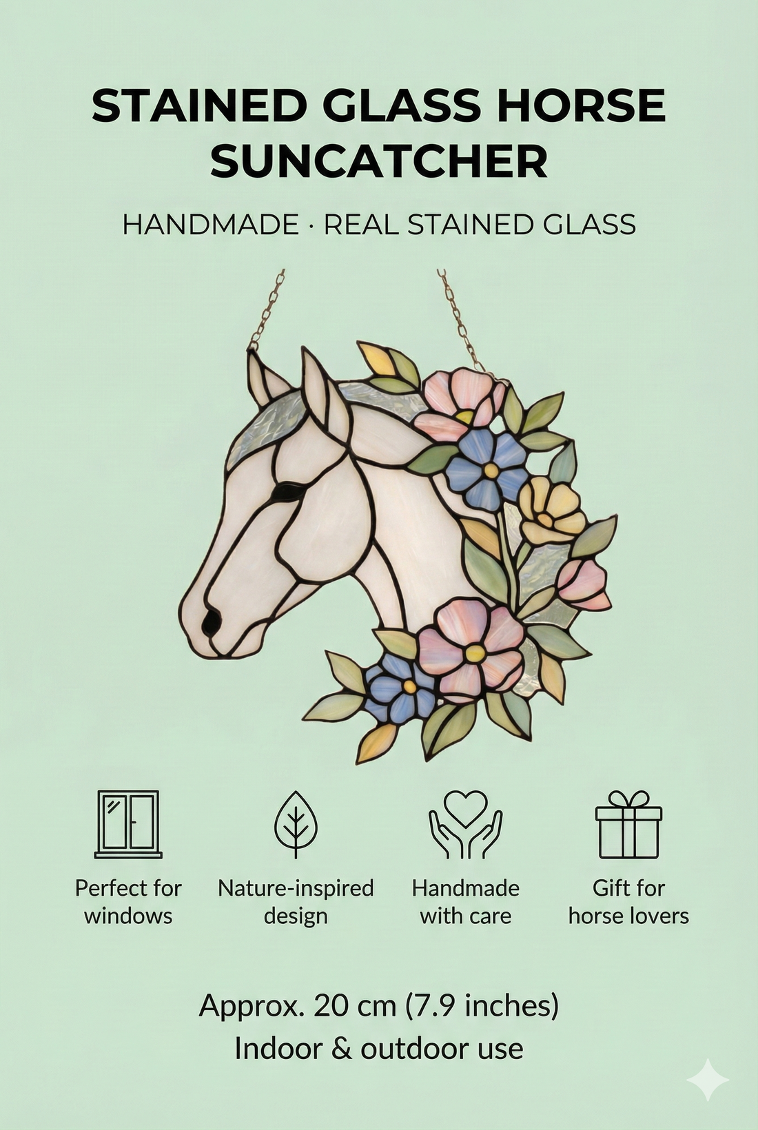 Majestic Floral Stained Glass Horse Suncatcher