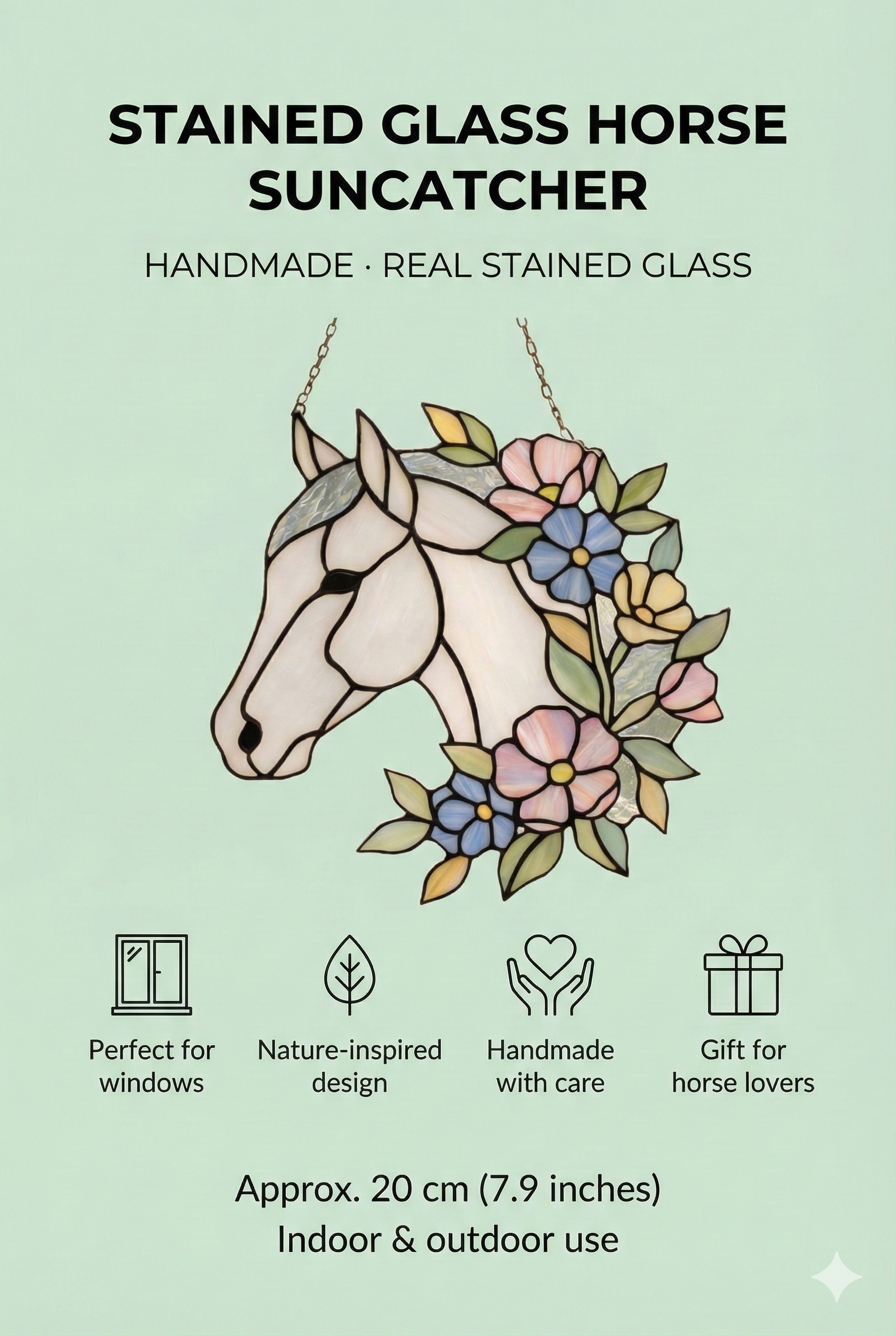 Majestic Floral Stained Glass Horse Suncatcher
