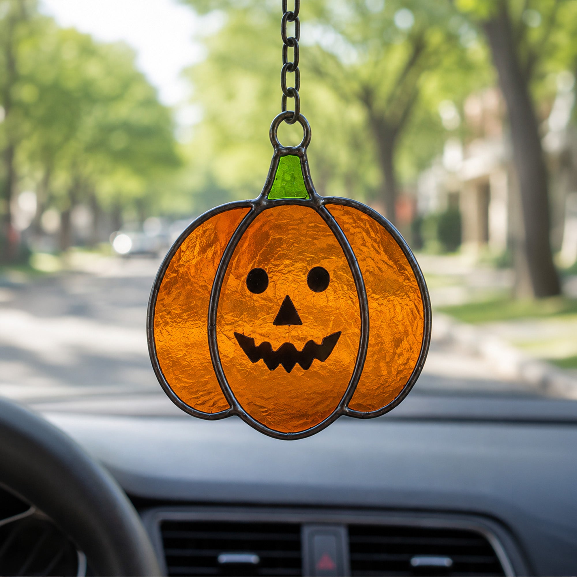 Festive Stained Glass Jack-o'-Lantern Pumpkin Suncatcher – Spooky & Cute Autumn Decor