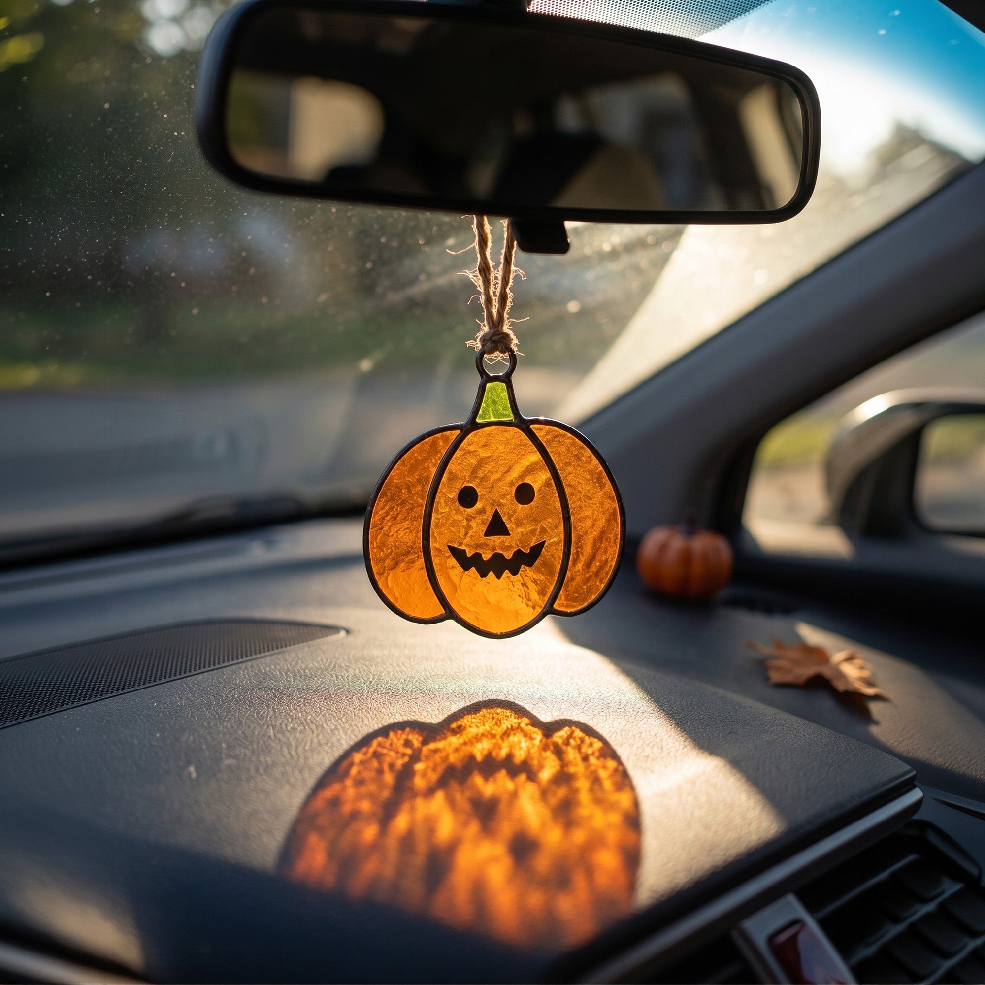 Festive Stained Glass Jack-o'-Lantern Pumpkin Suncatcher – Spooky & Cute Autumn Decor