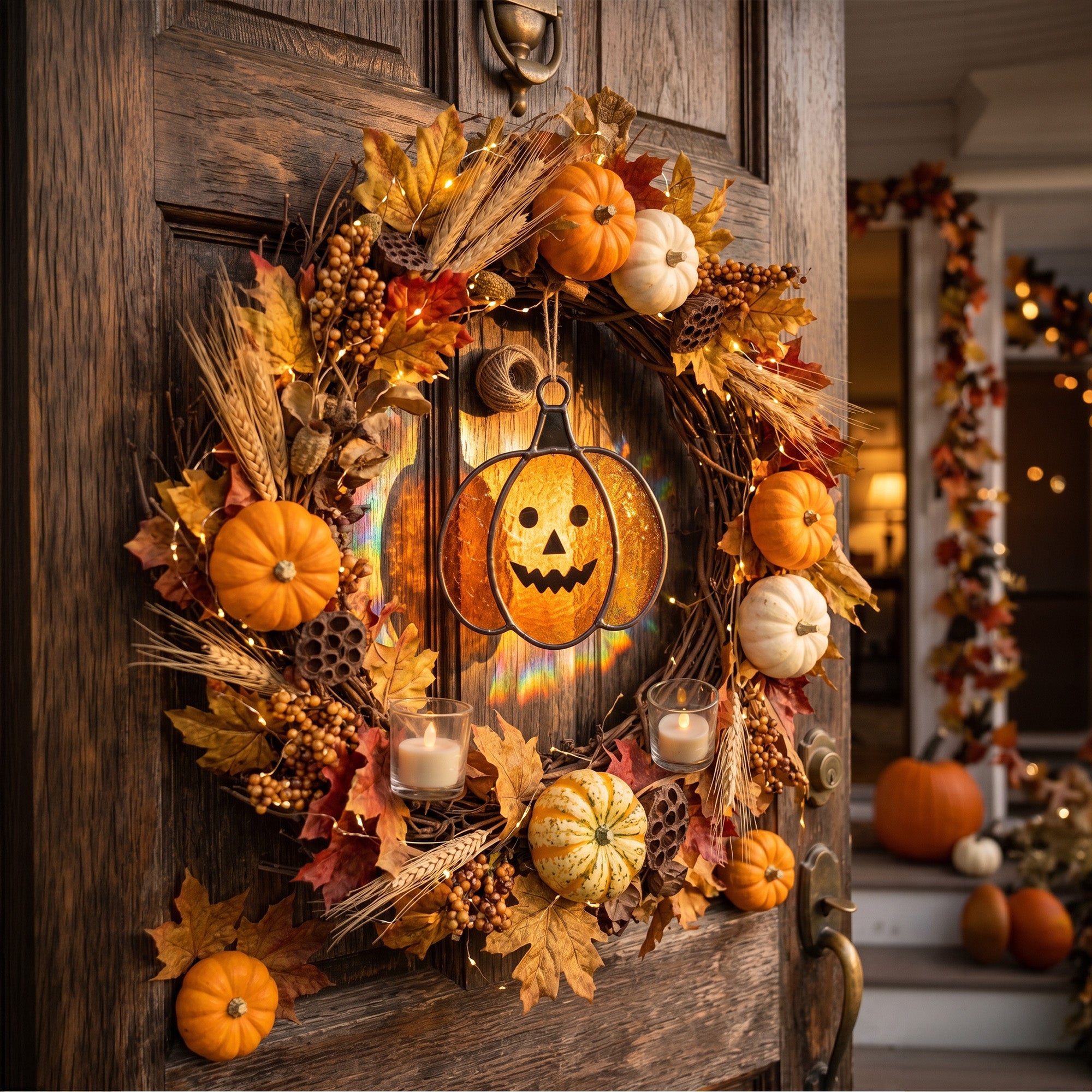 Festive Stained Glass Jack-o'-Lantern Pumpkin Suncatcher – Spooky & Cute Autumn Decor