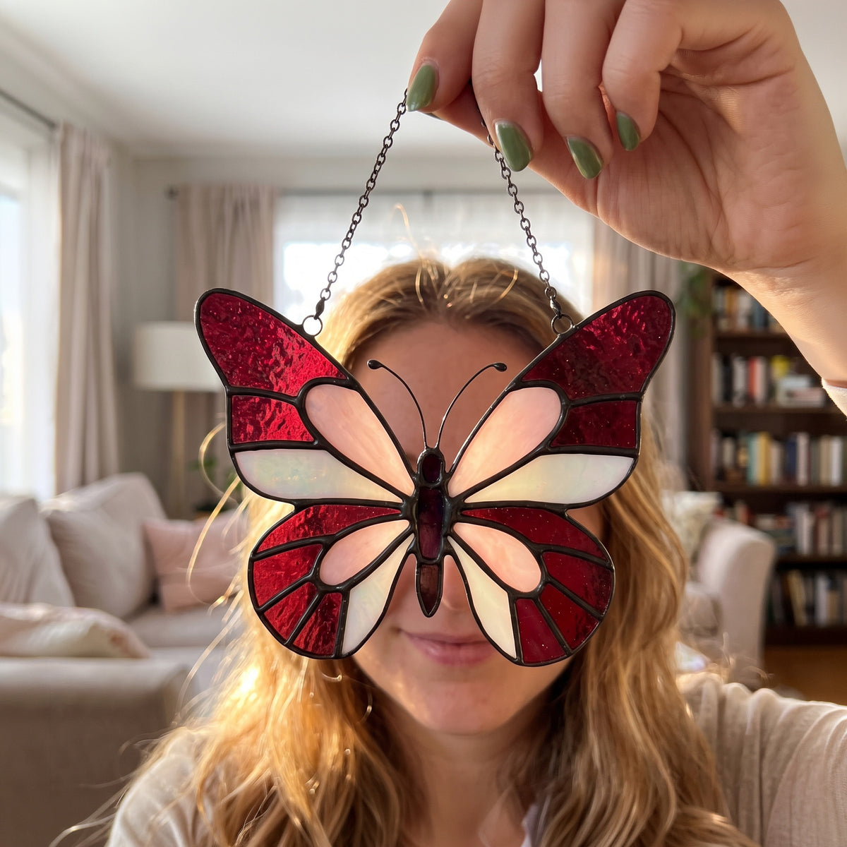 Enchanting Pink & Magenta Stained Glass Butterfly Suncatcher – Handcrafted Window Art