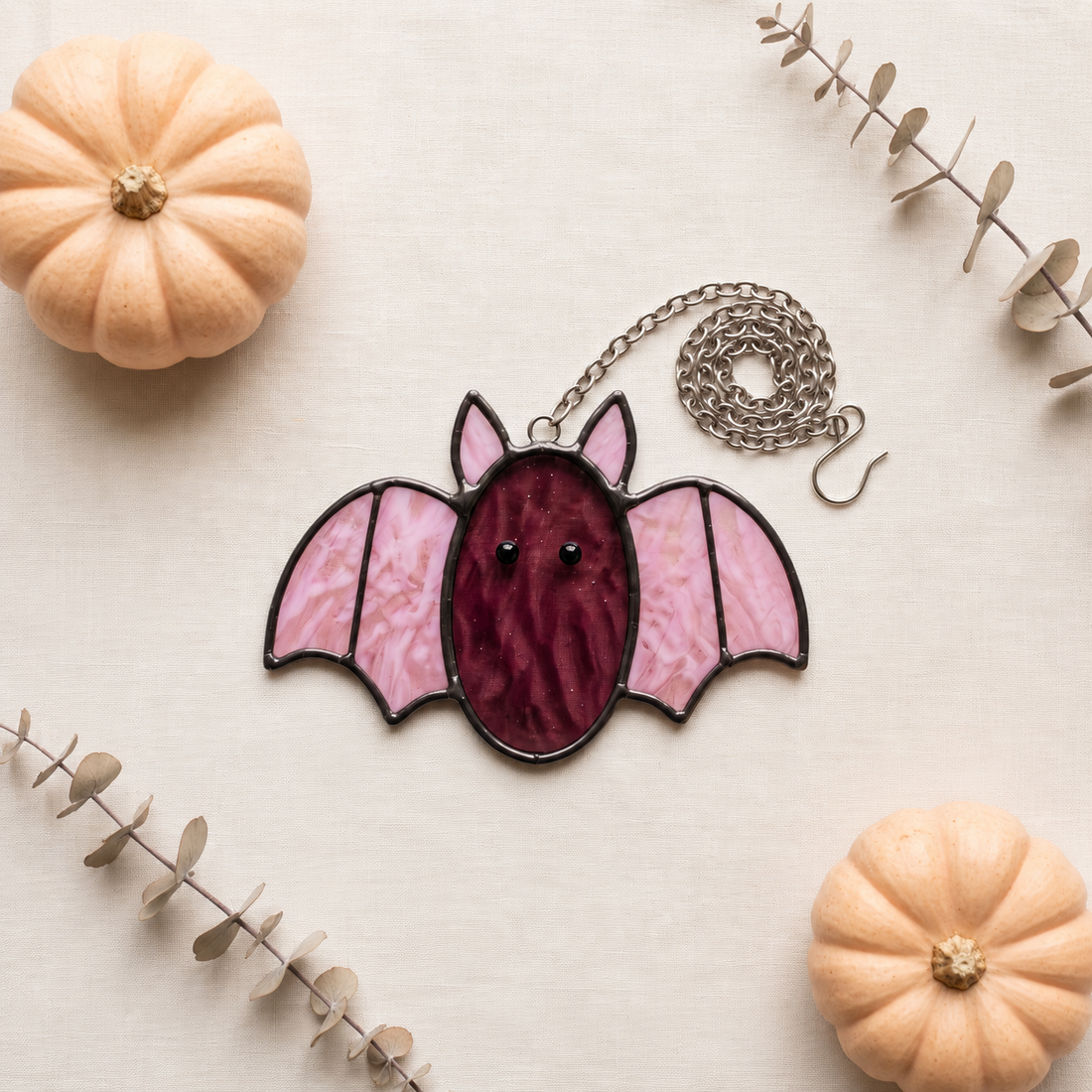 Pastel Spooky-Cute Stained Glass Bat Suncatcher – Handcrafted Window & Car Decor
