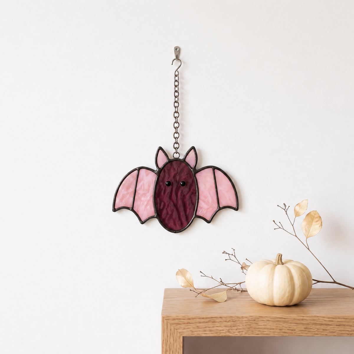 Pastel Spooky-Cute Stained Glass Bat Suncatcher – Handcrafted Window & Car Decor