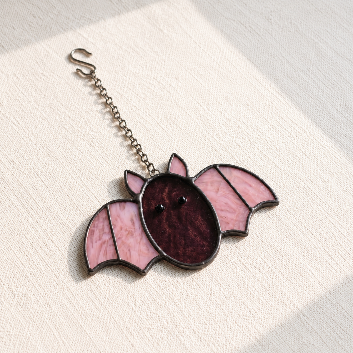 Pastel Spooky-Cute Stained Glass Bat Suncatcher – Handcrafted Window & Car Decor