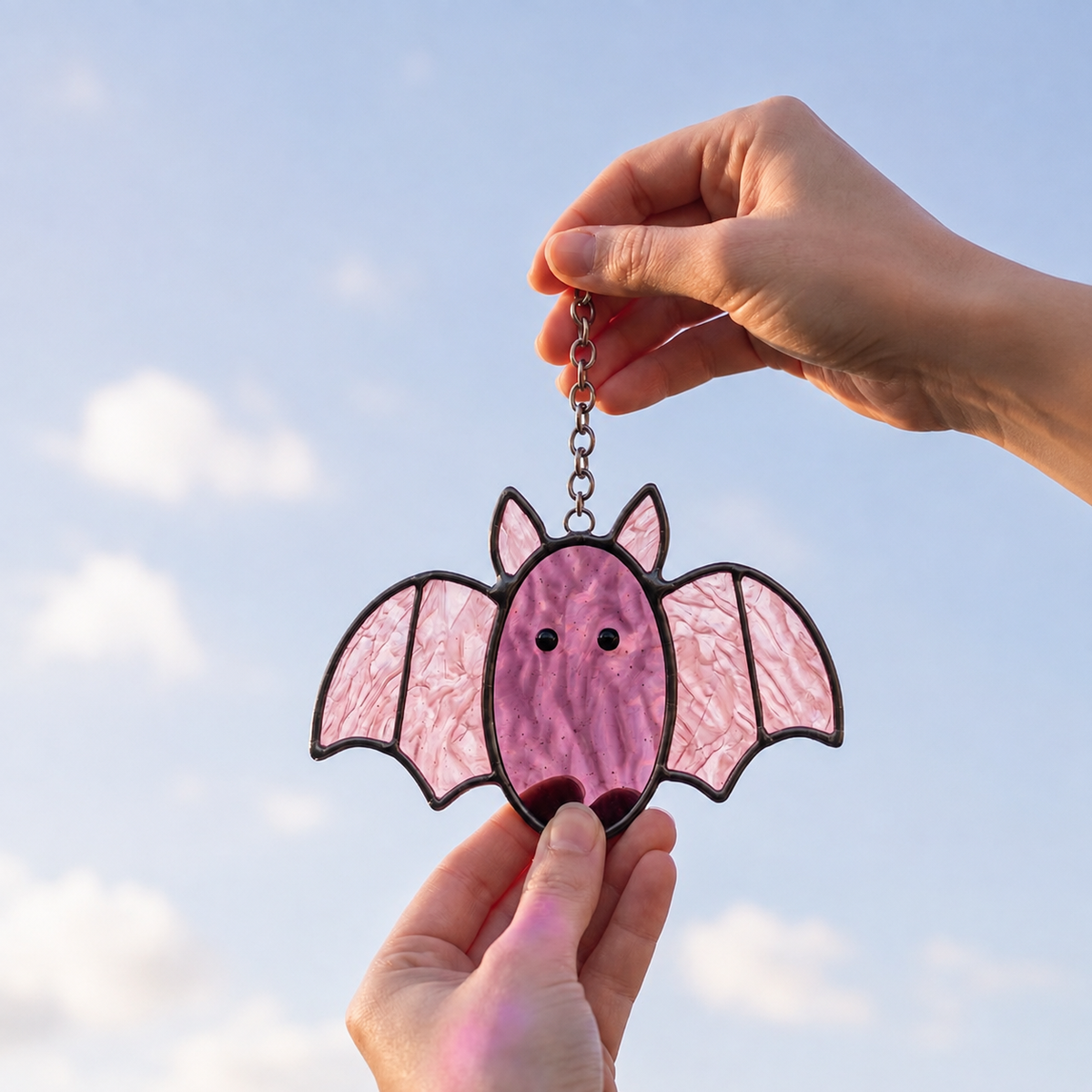 Pastel Spooky-Cute Stained Glass Bat Suncatcher – Handcrafted Window & Car Decor