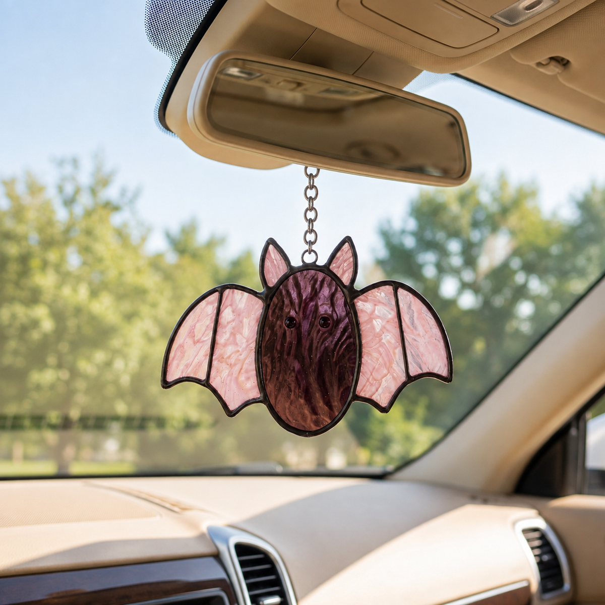 Pastel Spooky-Cute Stained Glass Bat Suncatcher – Handcrafted Window & Car Decor