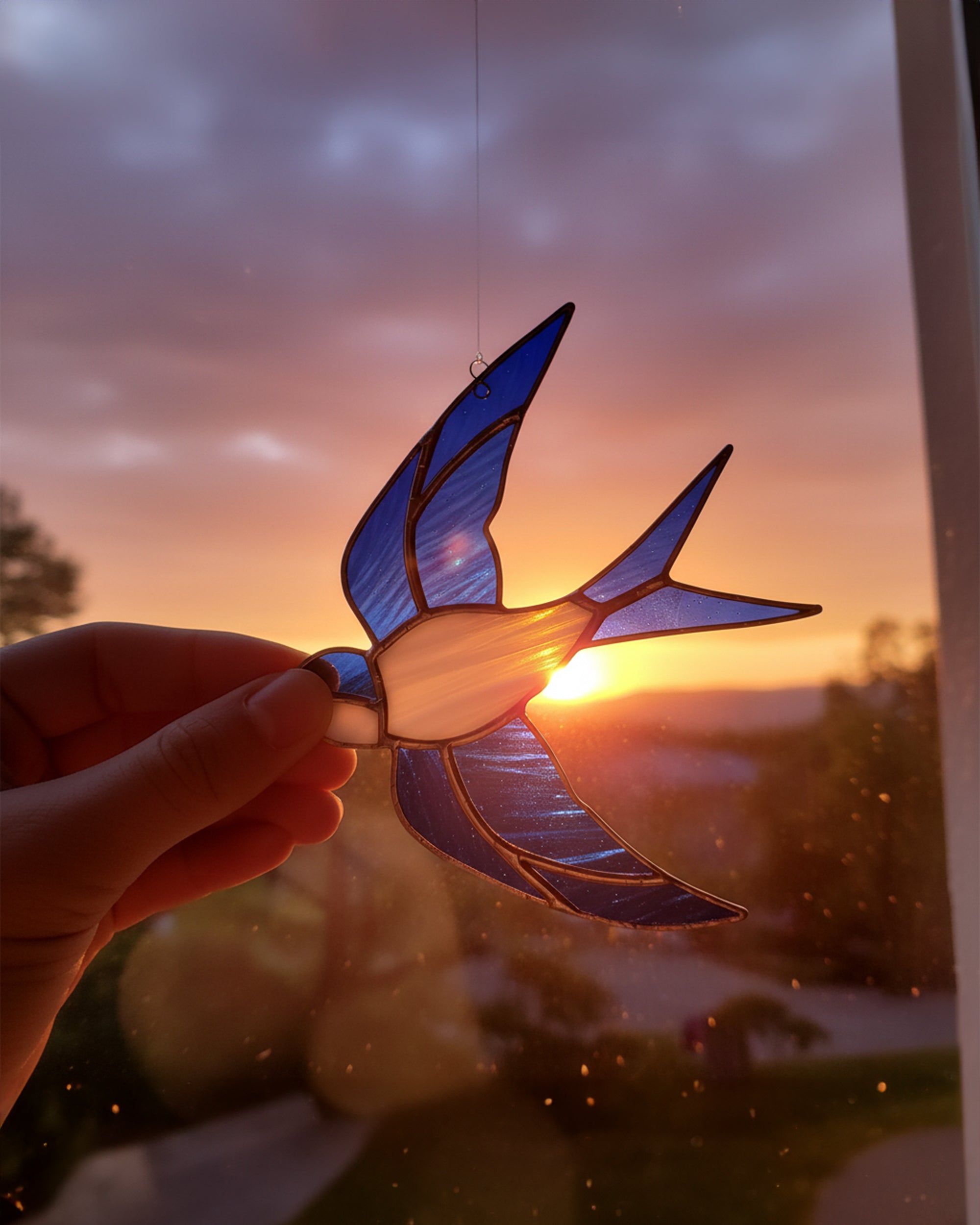 Handcrafted Stained Glass Swallow Bird Suncatcher