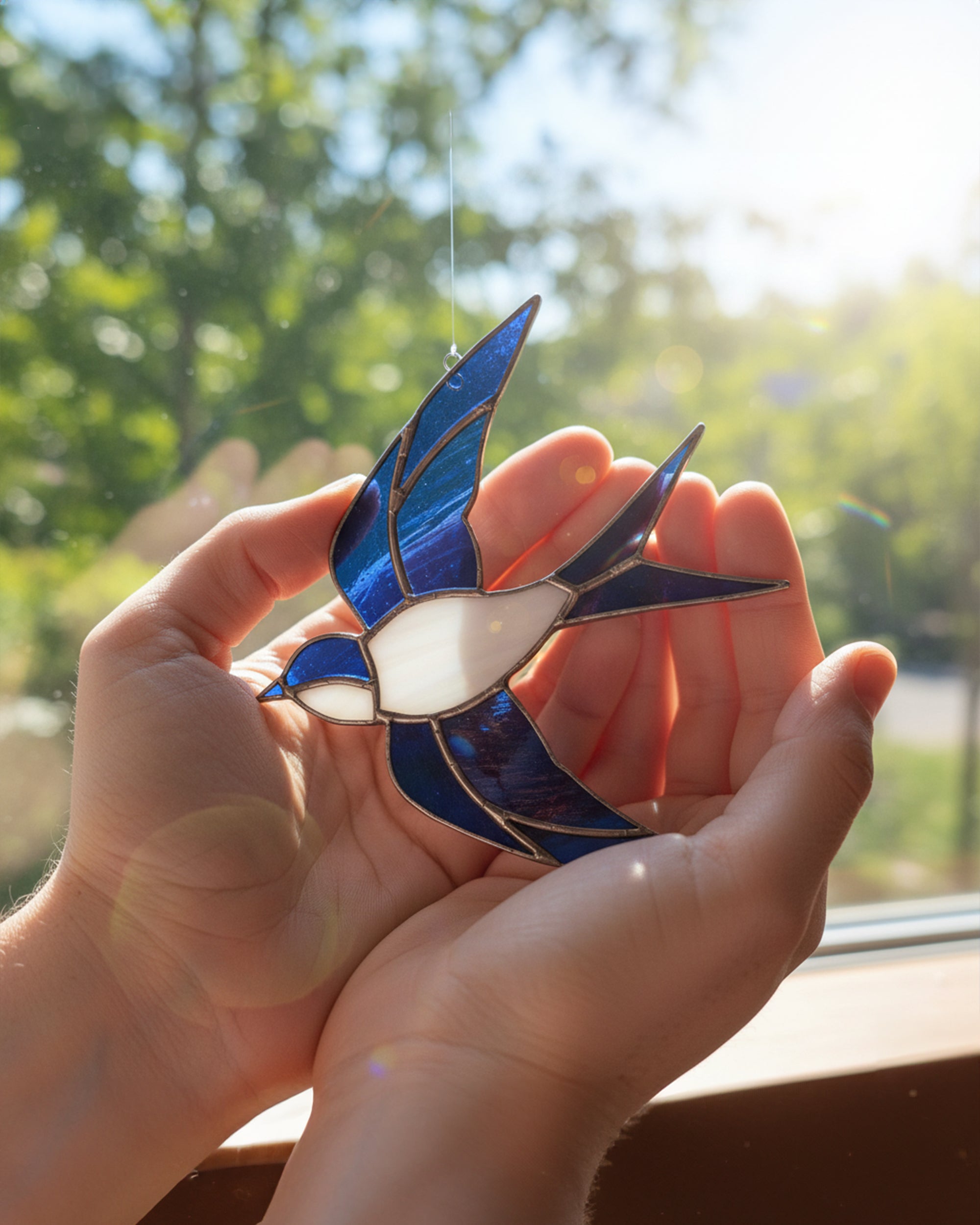 Handcrafted Stained Glass Swallow Bird Suncatcher