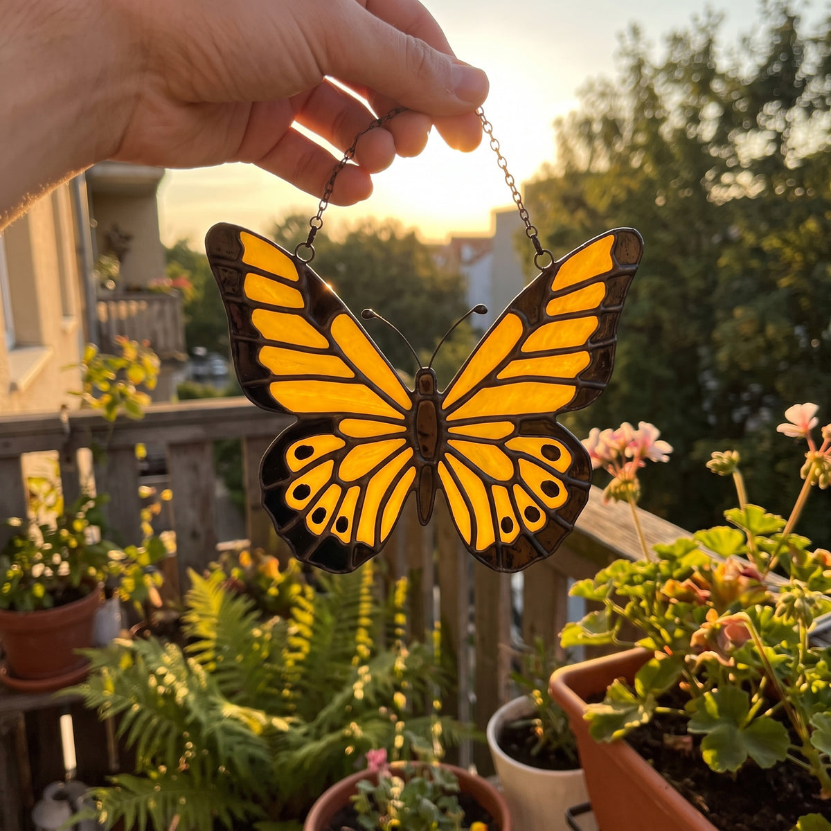Radiant Yellow Stained Glass Butterfly Suncatcher – Handcrafted Sunshine for Your Window