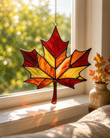 Vibrant Autumn Stained Glass Maple Leaf Suncatcher