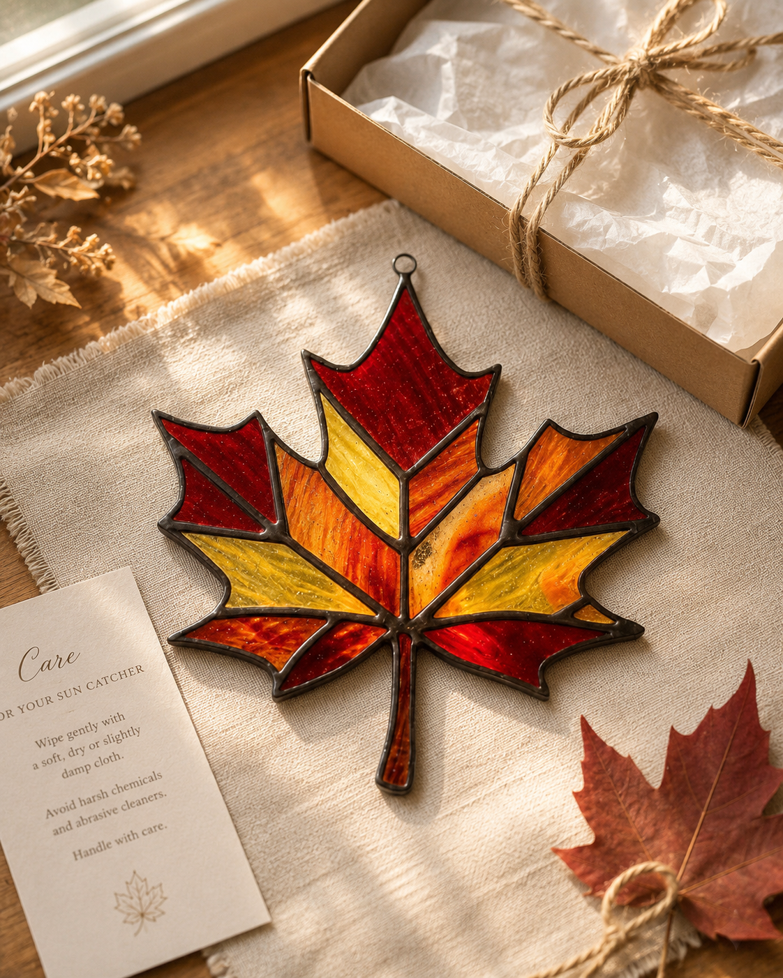 Vibrant Autumn Stained Glass Maple Leaf Suncatcher