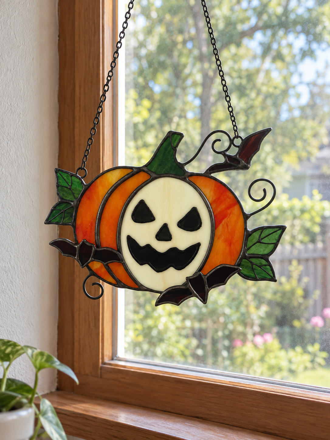Stained Glass Pumpkin Suncatcher – Spooky & Cute Autumn Decor