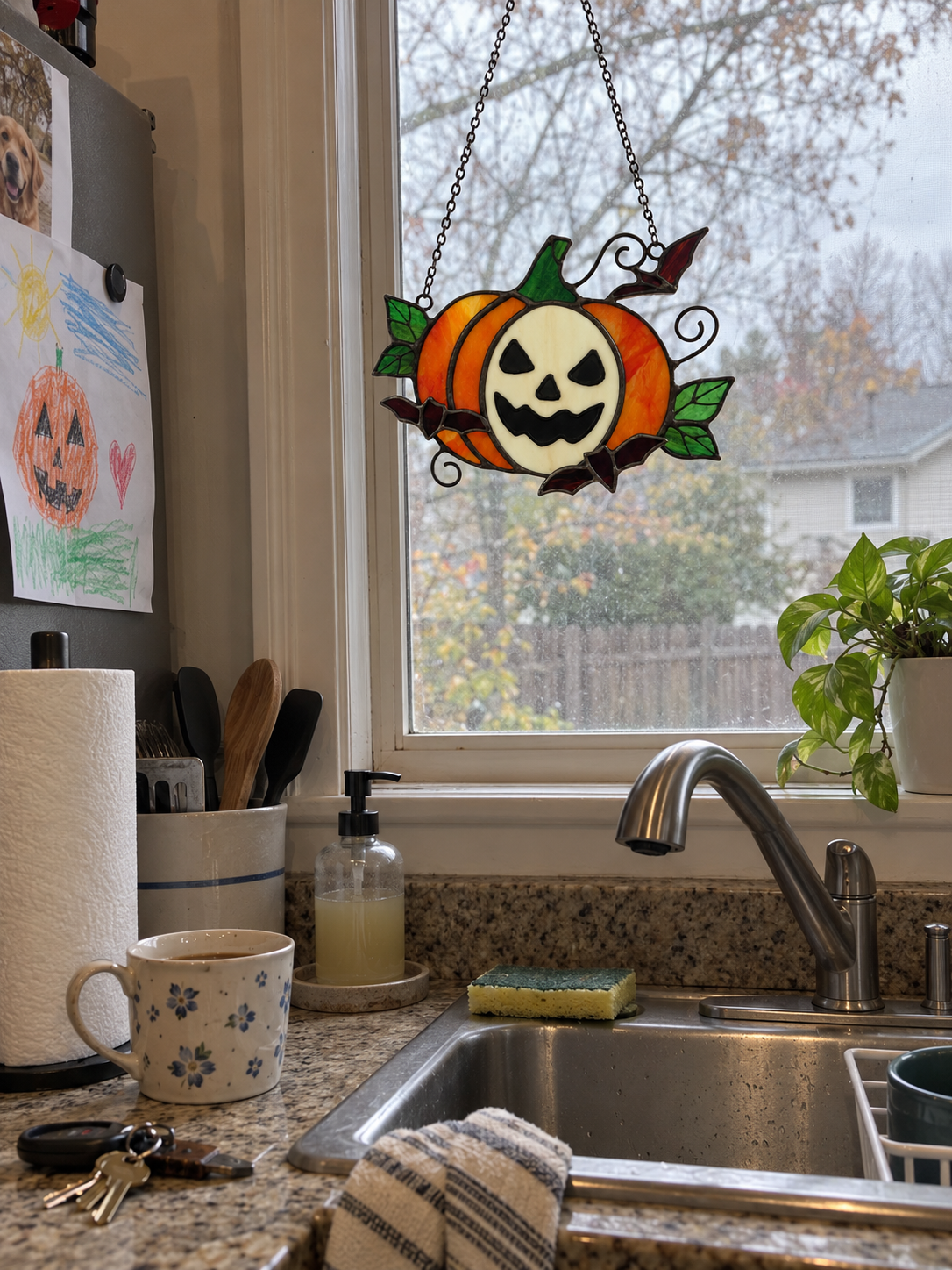 Stained Glass Pumpkin Suncatcher – Spooky & Cute Autumn Decor