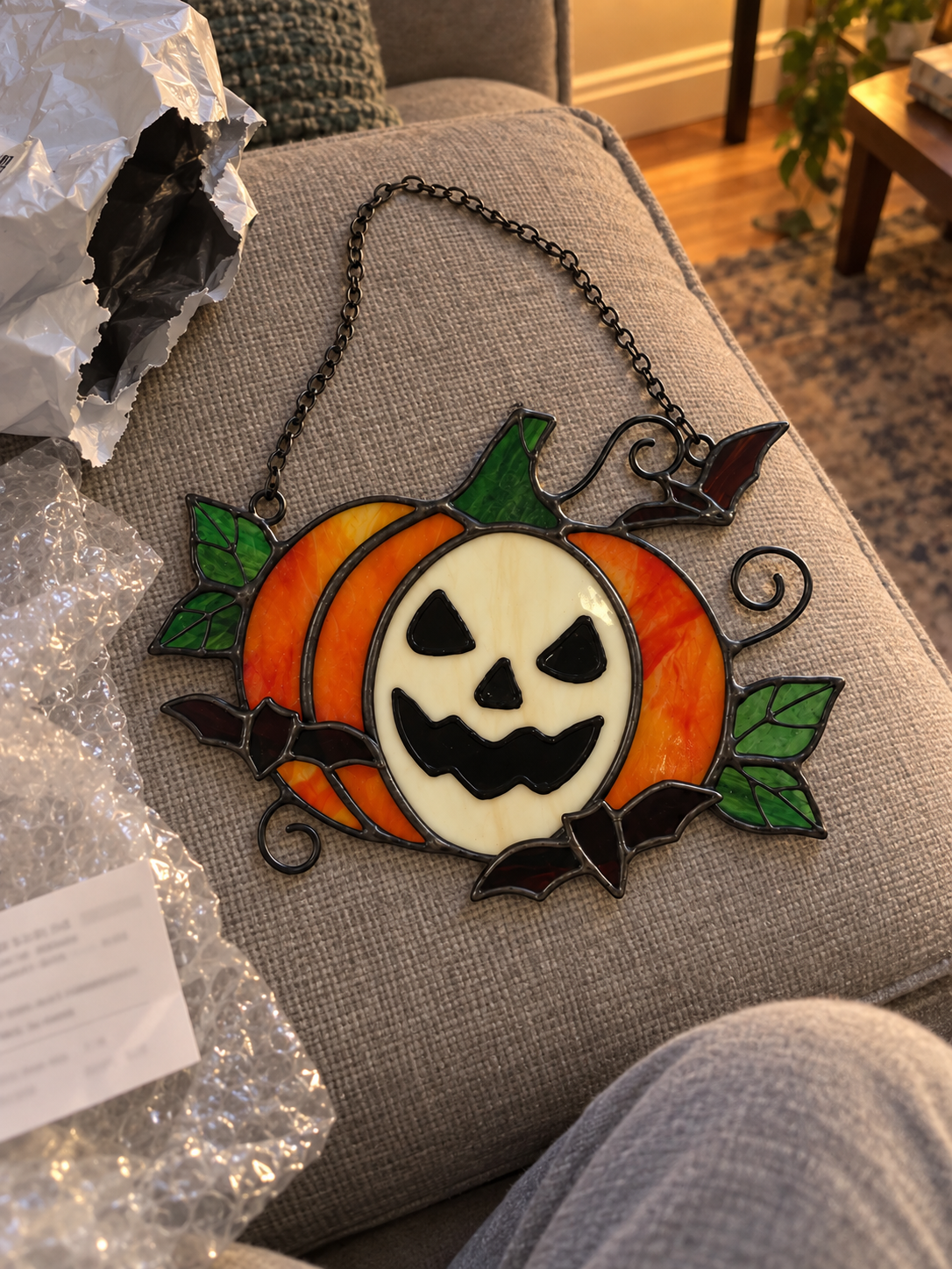Stained Glass Pumpkin Suncatcher – Spooky & Cute Autumn Decor