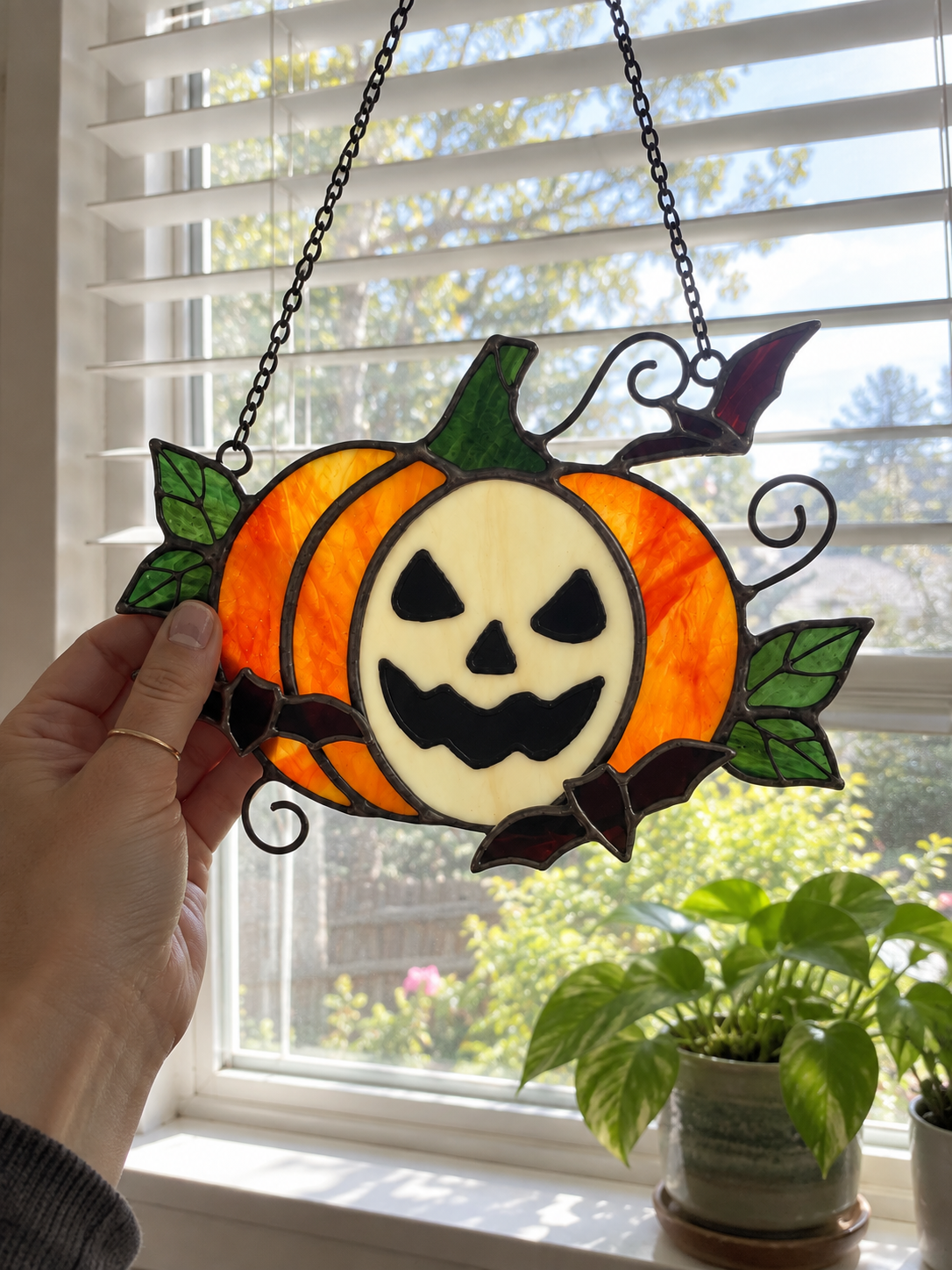 Stained Glass Pumpkin Suncatcher – Spooky & Cute Autumn Decor