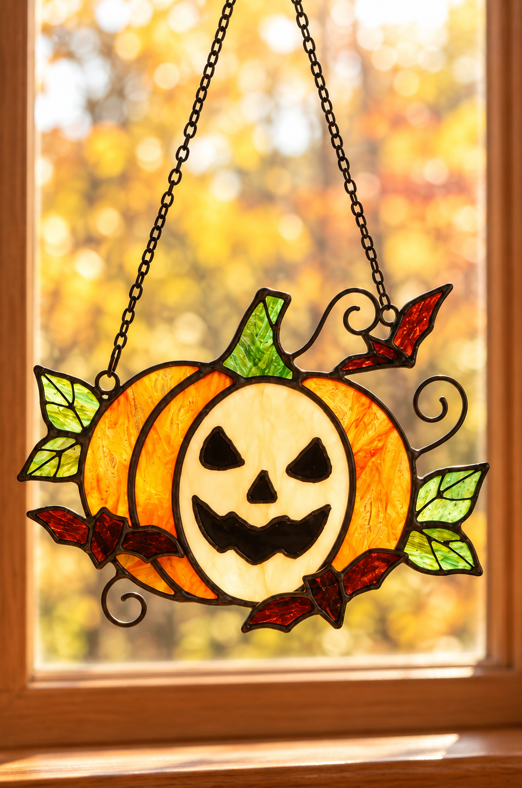 Stained Glass Pumpkin Suncatcher – Spooky & Cute Autumn Decor