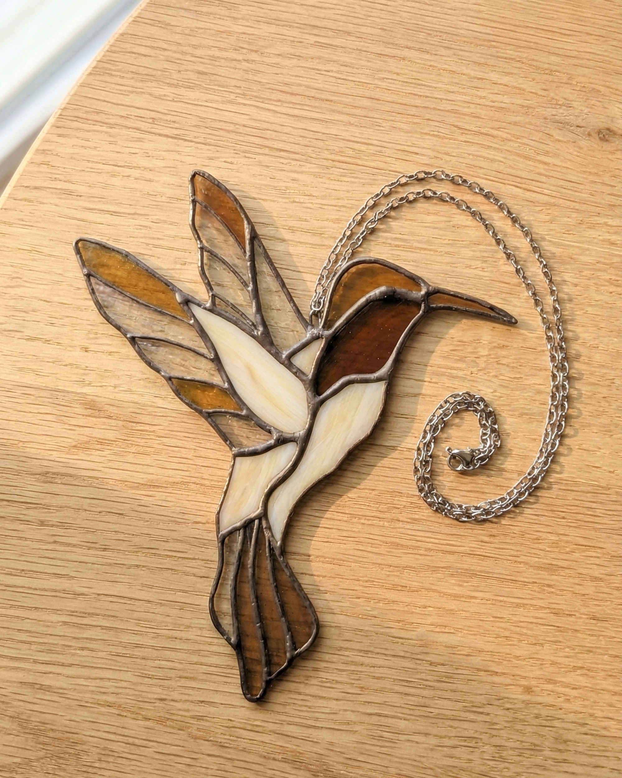 Golden Amber Stained Glass Hummingbird Suncatcher
