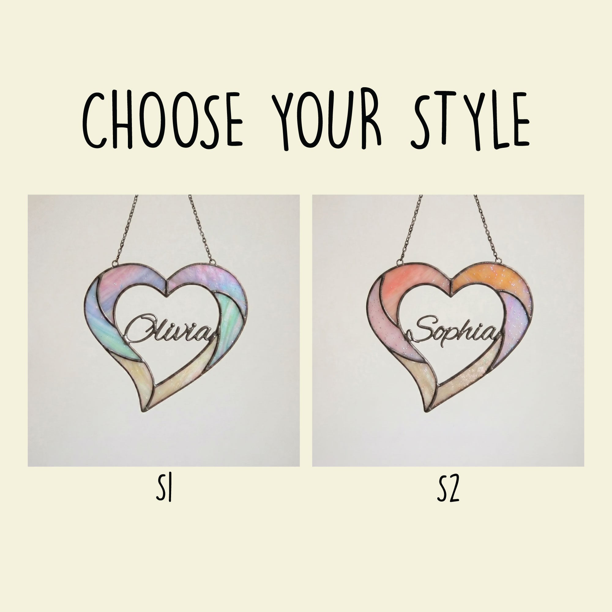 Stained Glass Custom Name Heart Photo Frame